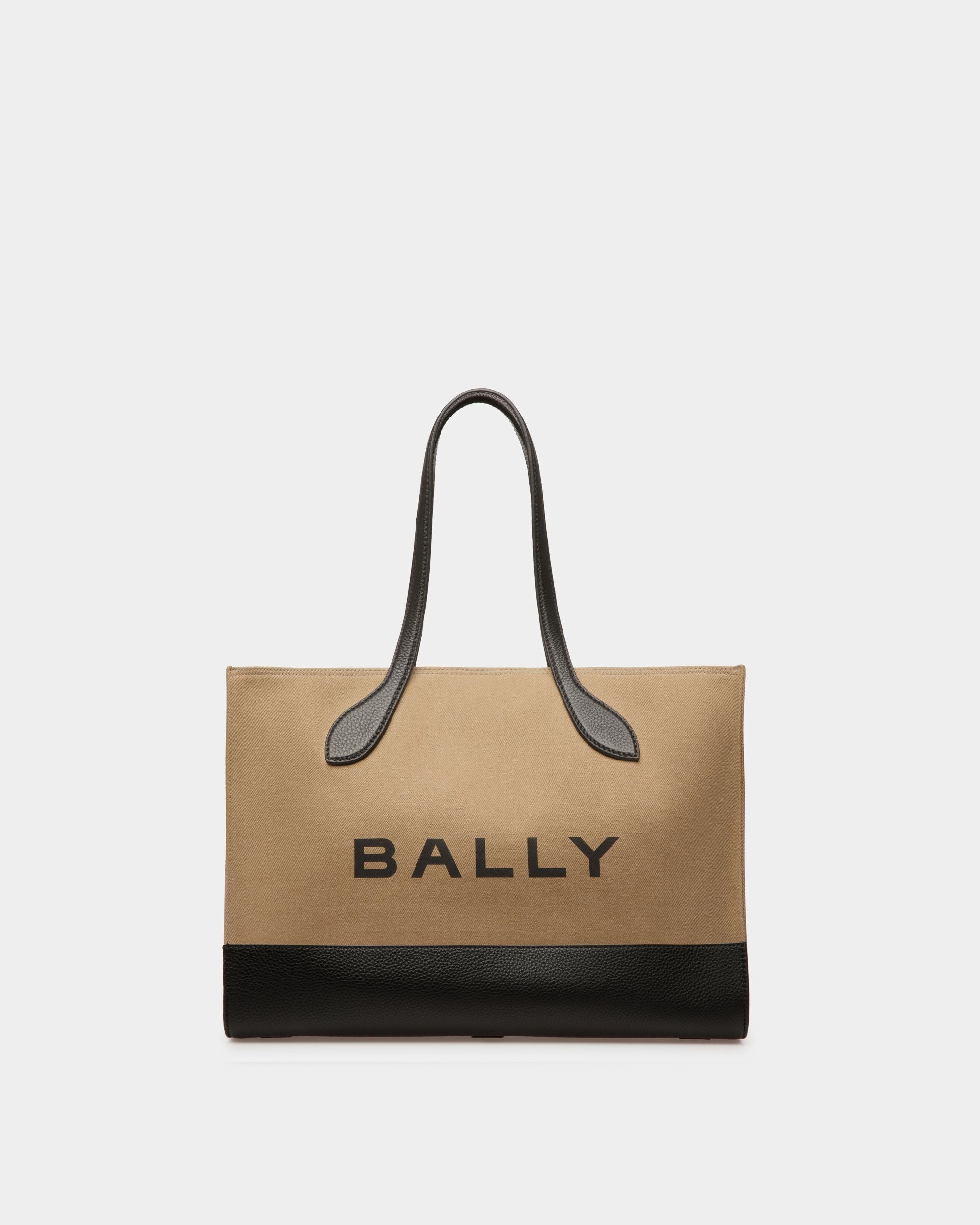 Bar Tote Bag In Sand And Black Fabric - Women's - Bally - 01