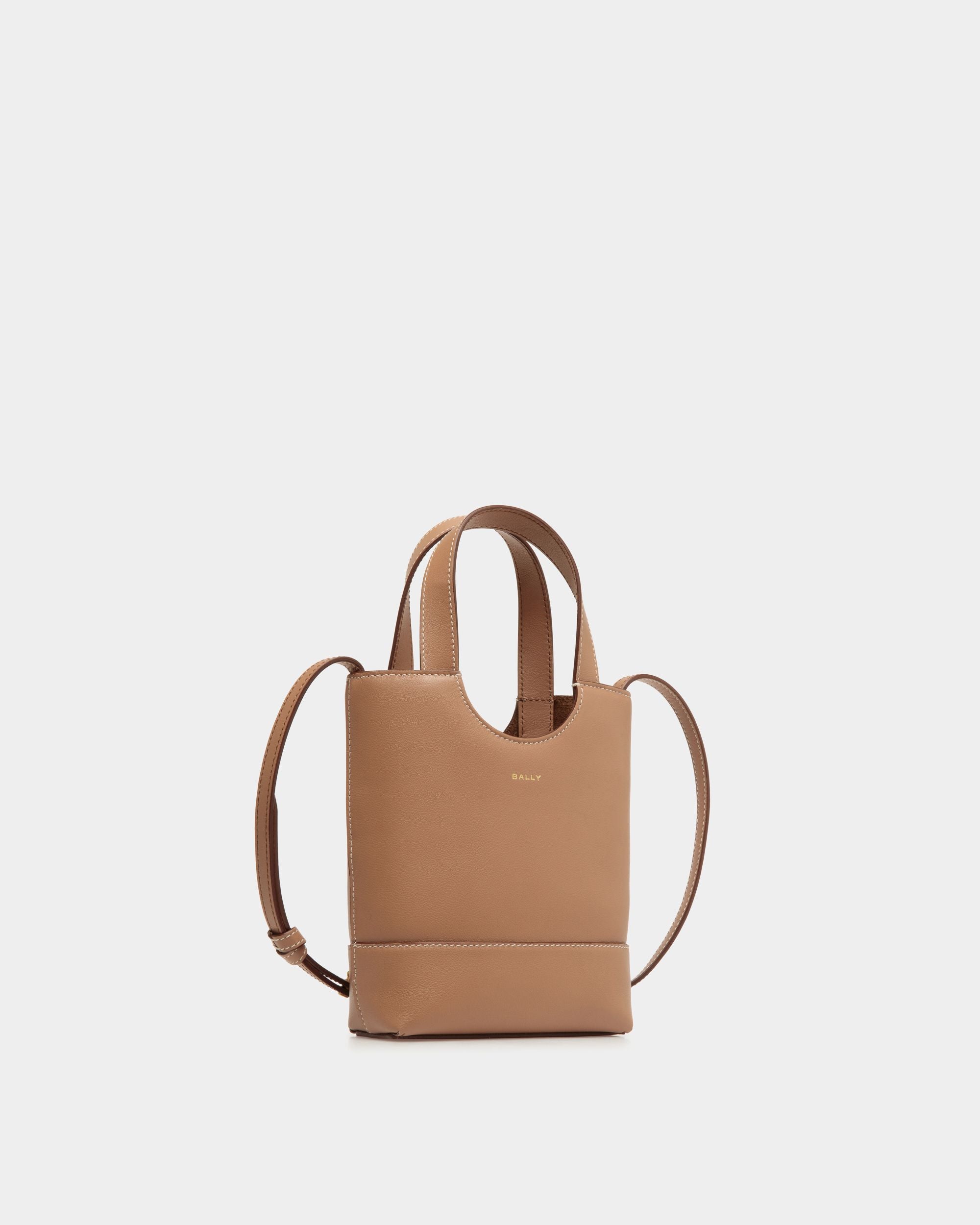Easy Bally Small Tote Bag in Praline Beige Leather - Women's - Bally - 03
