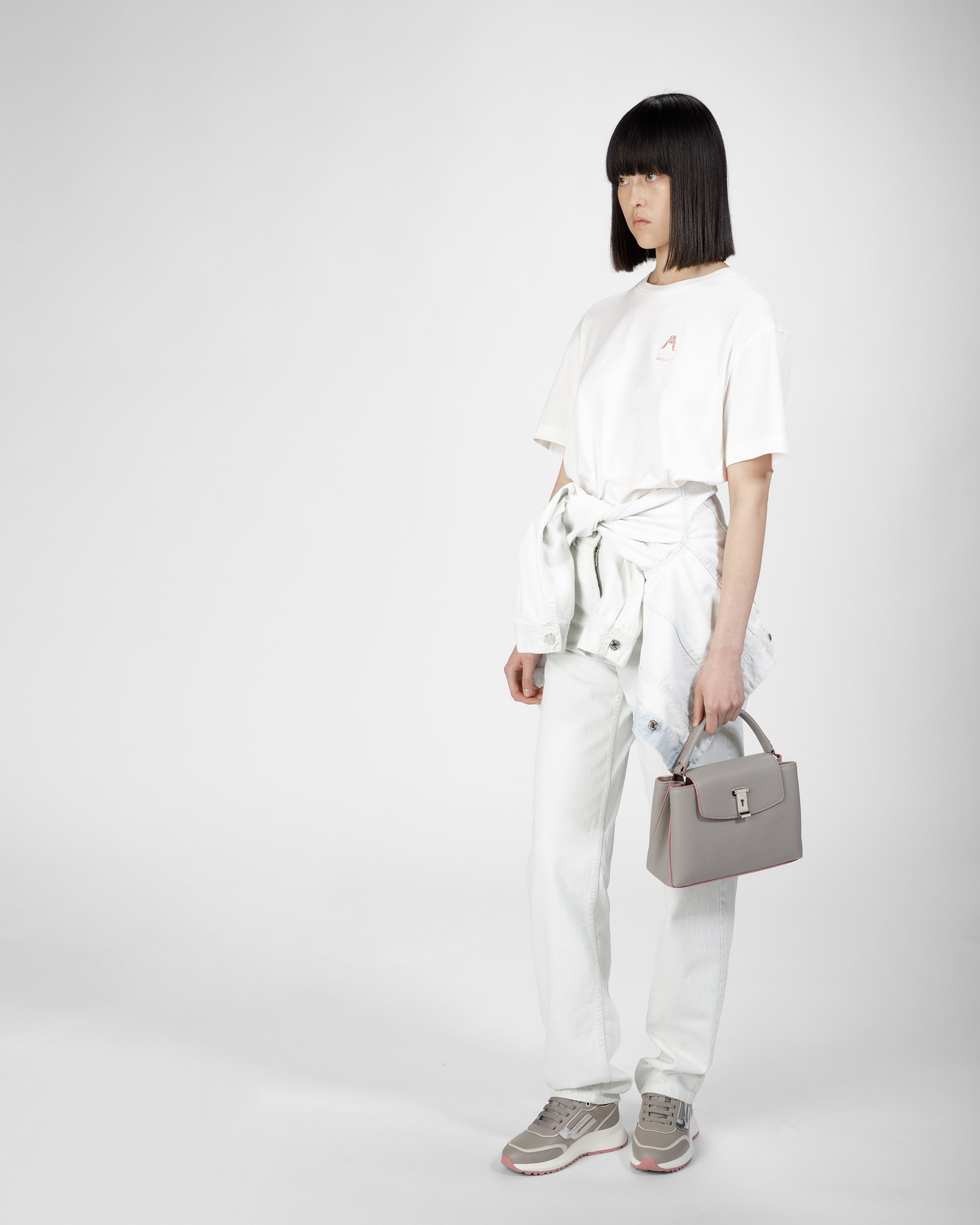 Layka Small Leather Top Handle Bag In Stone - Women's - Bally - 02