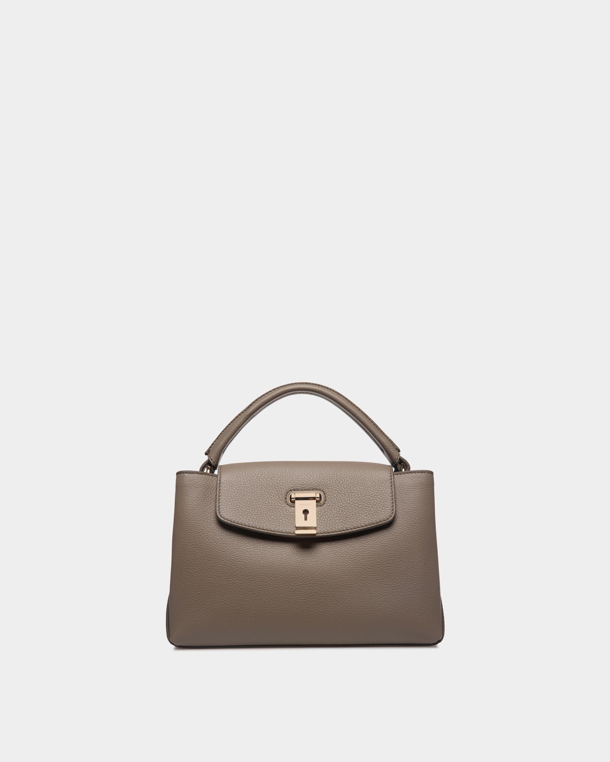 Lock Me Small Top Handle Bag In Taupe Grained Leather - Women's - Bally - 01