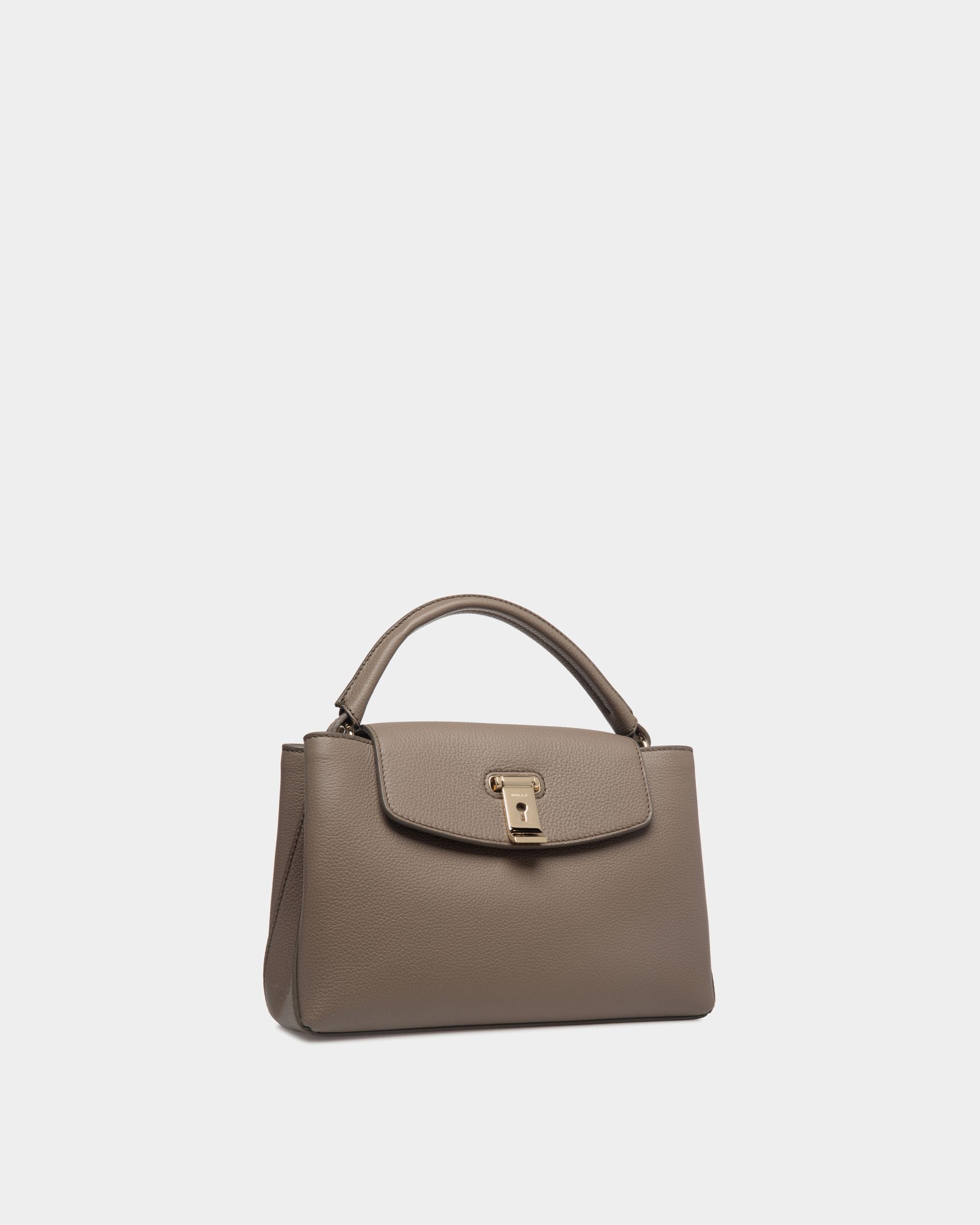 Lock Me Small Top Handle Bag In Taupe Grained Leather - Women's - Bally - 03