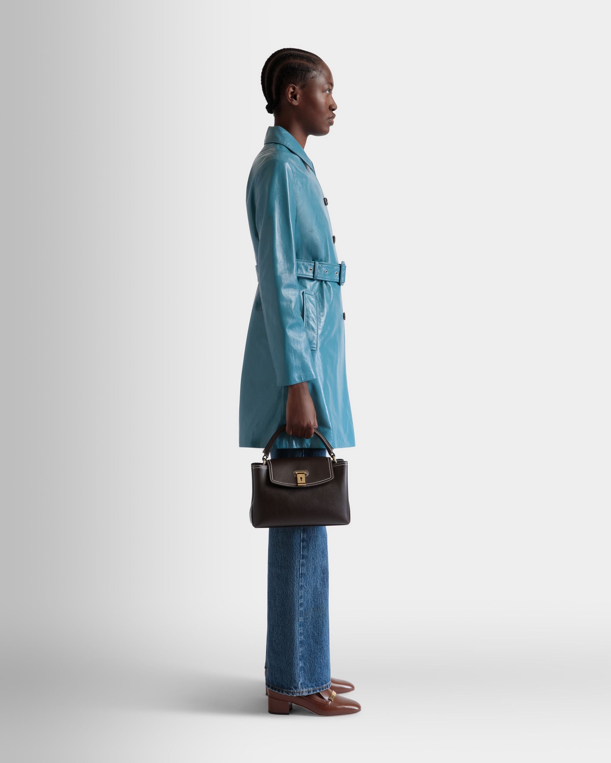 Lock Me Small Top Handle Bag in Ebano Leather - Women's - Bally - 06