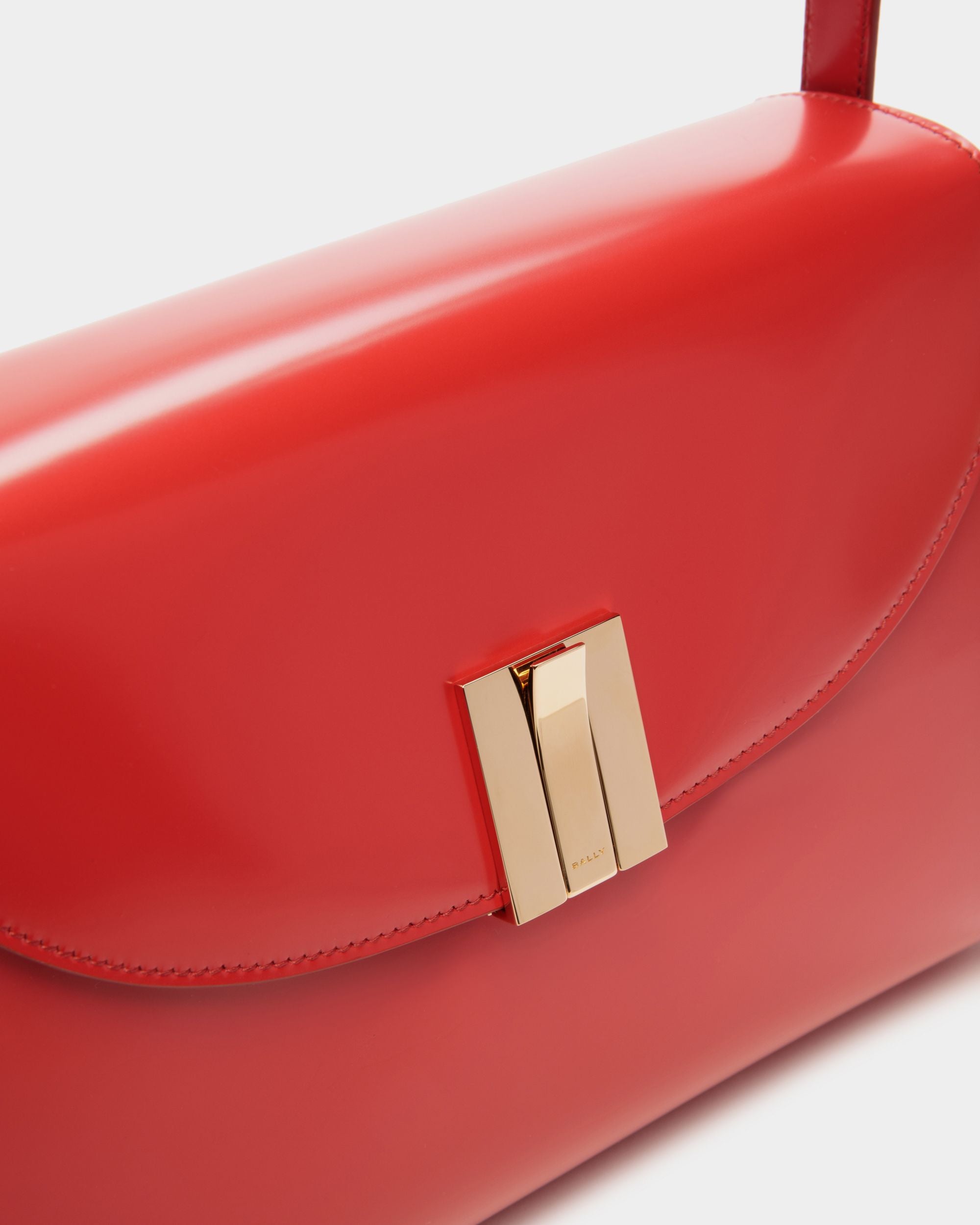 Ollam Shoulder Bag in Candy Red Brushed Leather - Women's - Bally - 06