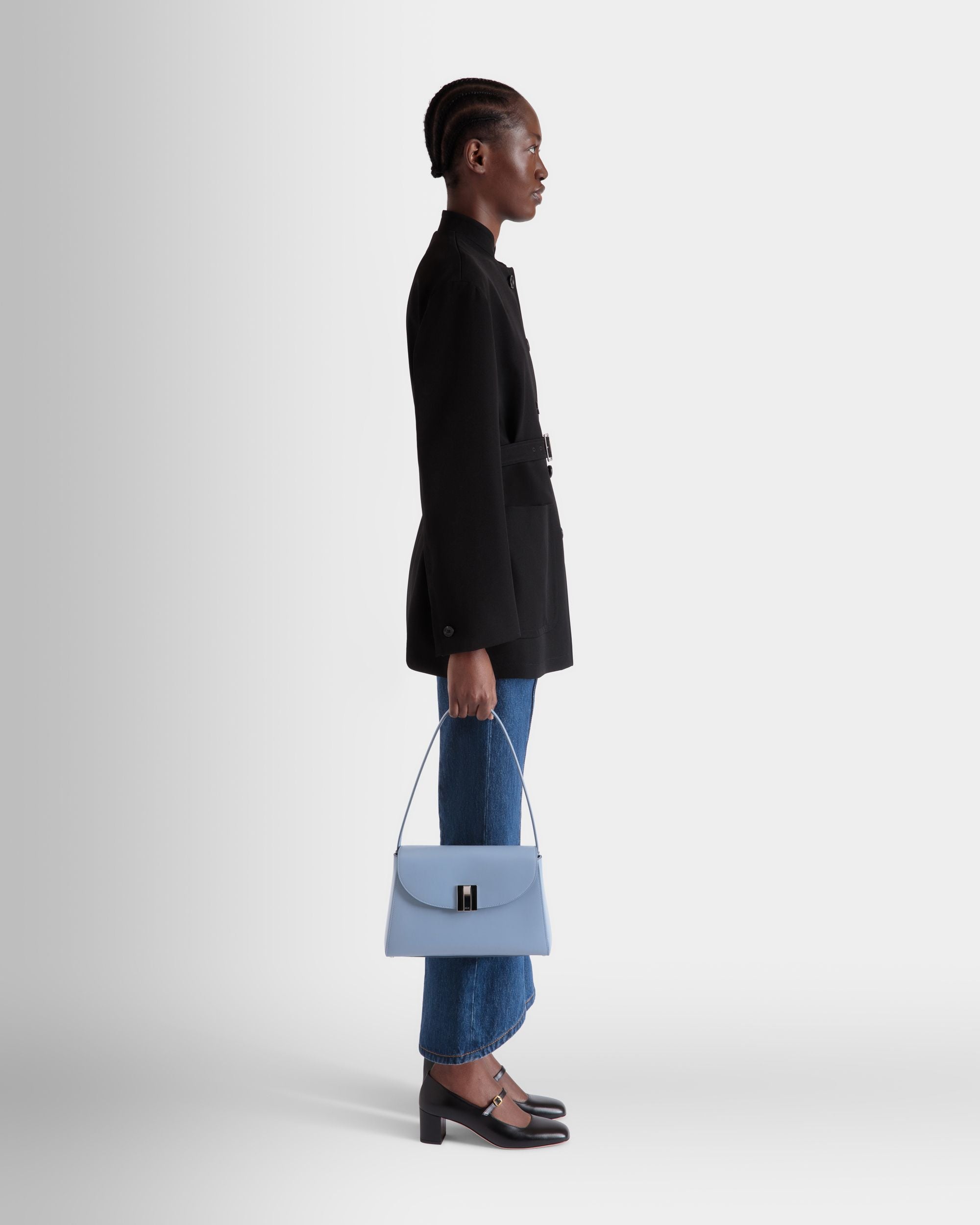 Ollam Shoulder Bag in Light Blue Leather - Women's - Bally - 02