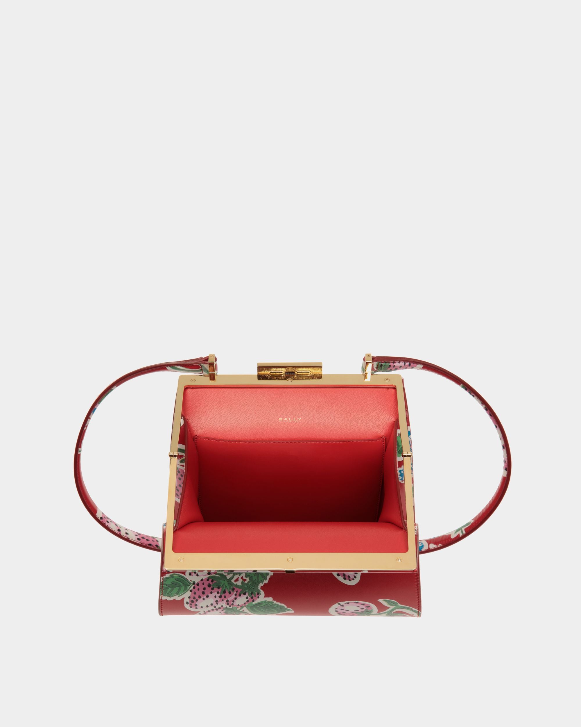 Deco Shoulder Bag in Strawberry Print Leather - Women's - Bally - 05