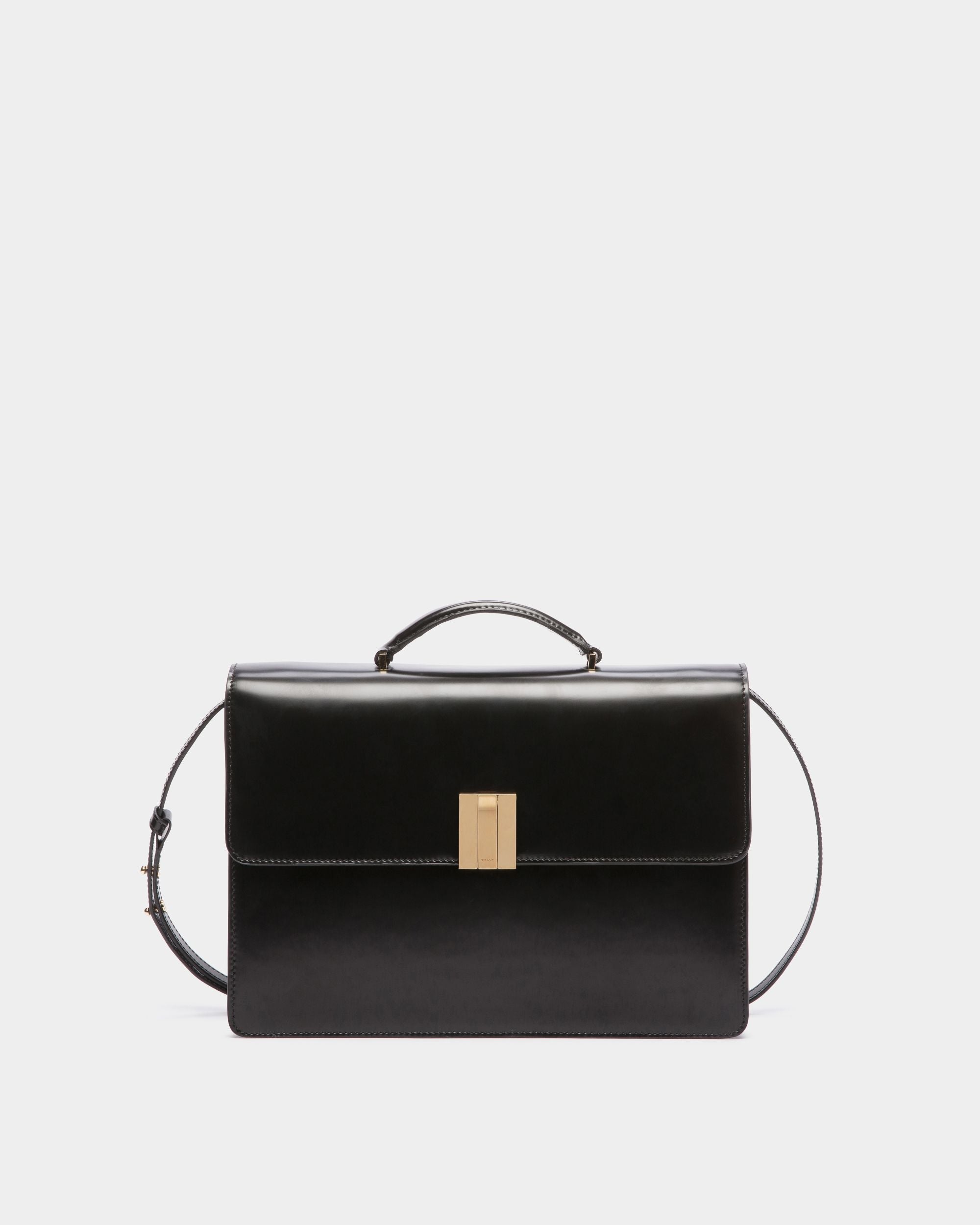 Ollam Top Handle Bag in Black Brushed Leather - Women's - Bally - 01