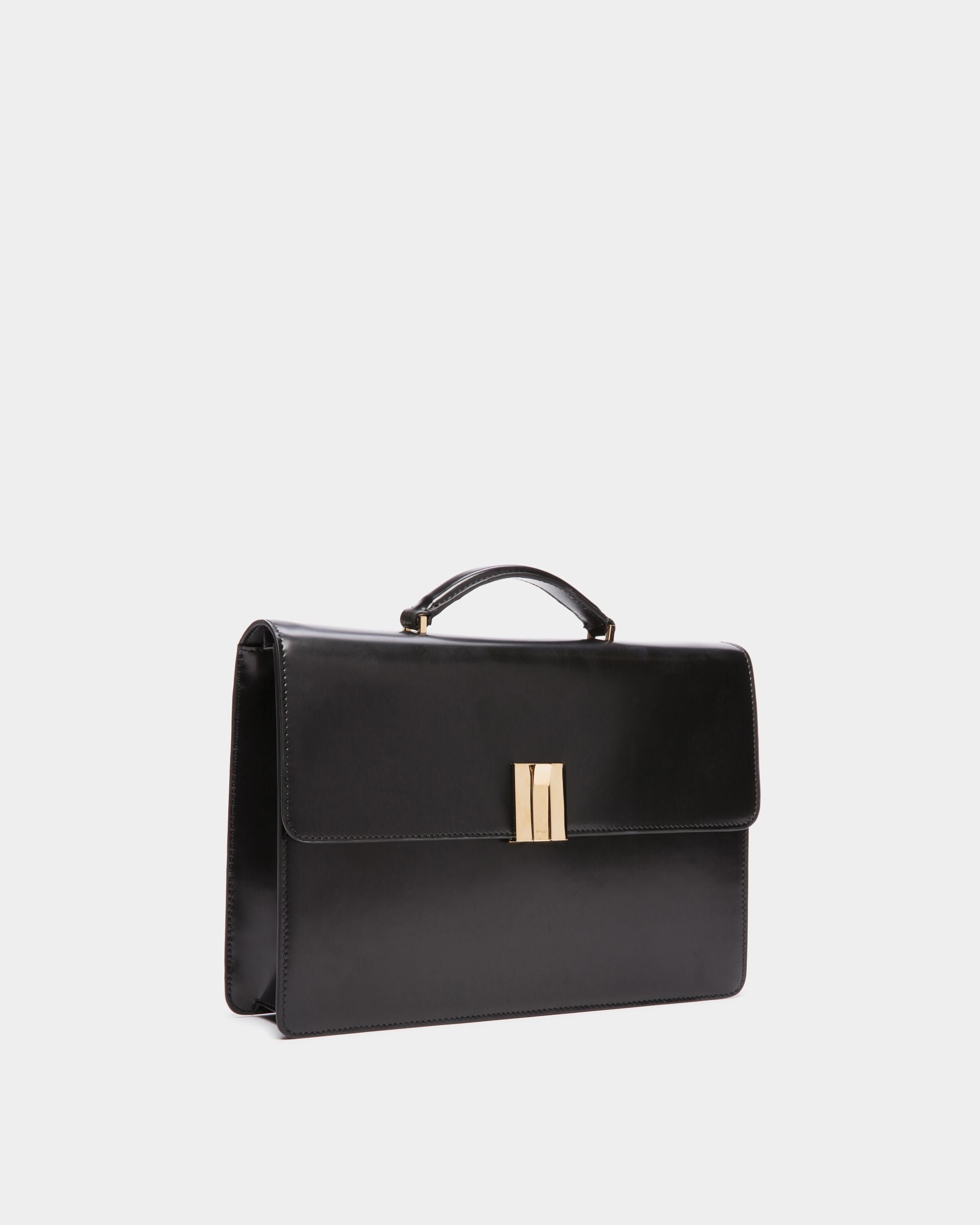 Ollam Top Handle Bag in Black Brushed Leather - Women's - Bally - 04