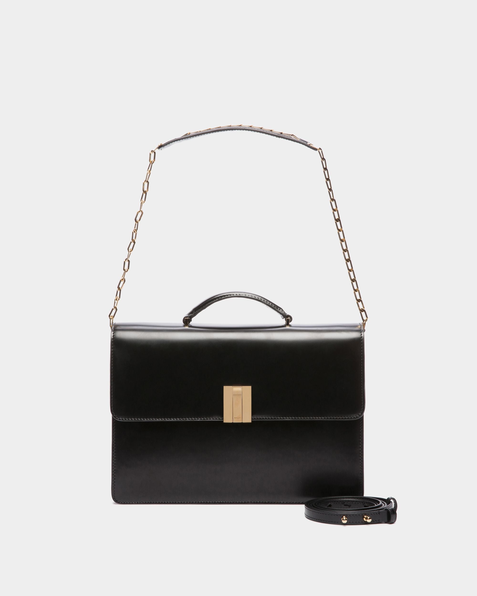 Ollam Top Handle Bag in Black Brushed Leather - Women's - Bally - 06