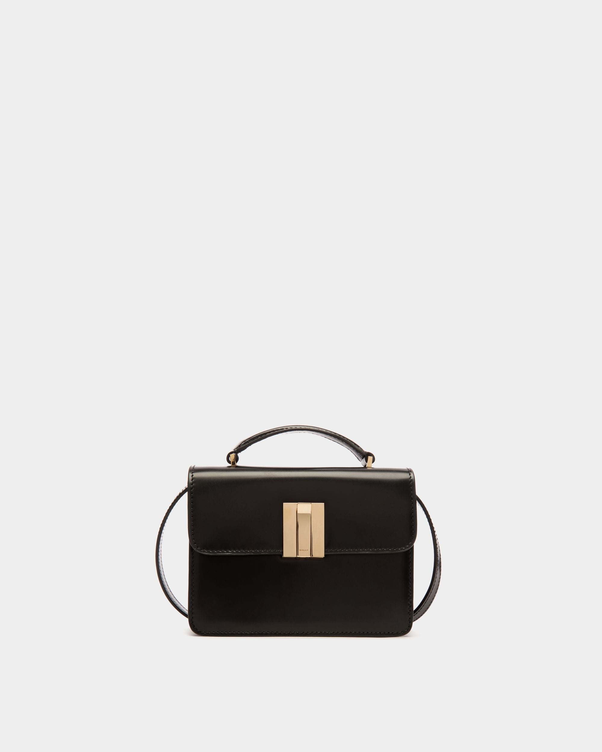Ollam Mini Top Handle Bag in Black Brushed Leather - Women's - Bally - 01