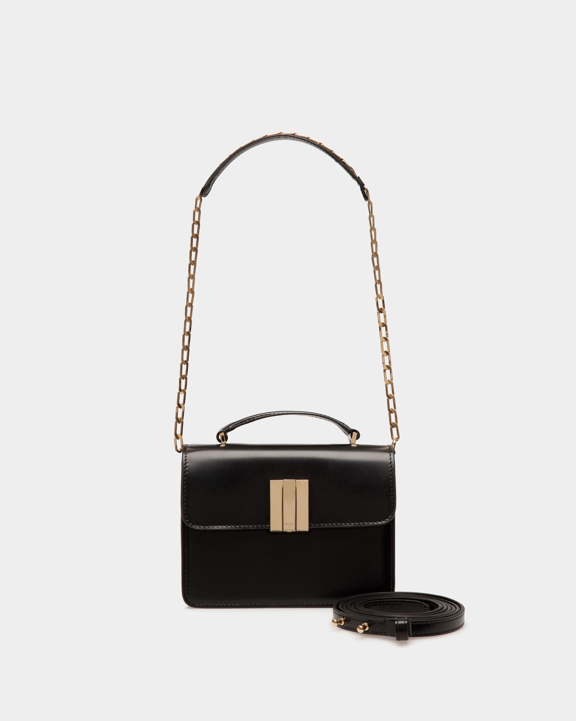 Ollam Mini Top Handle Bag in Black Brushed Leather - Women's - Bally - 06