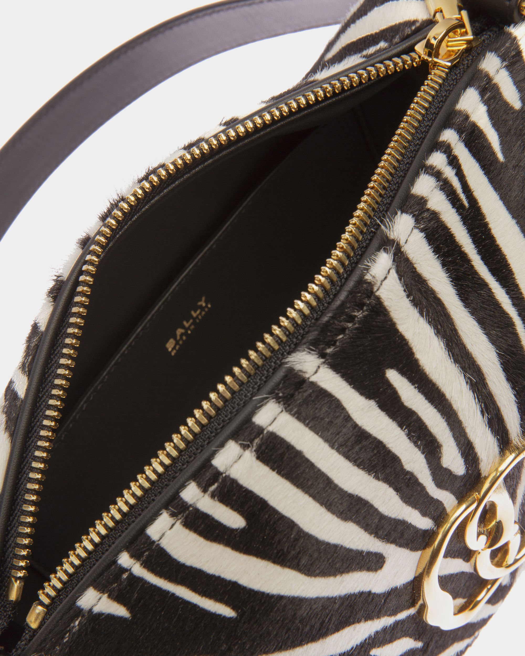 Emblem Minibag In White And Black Haircalf Leather - Women's - Bally - 03