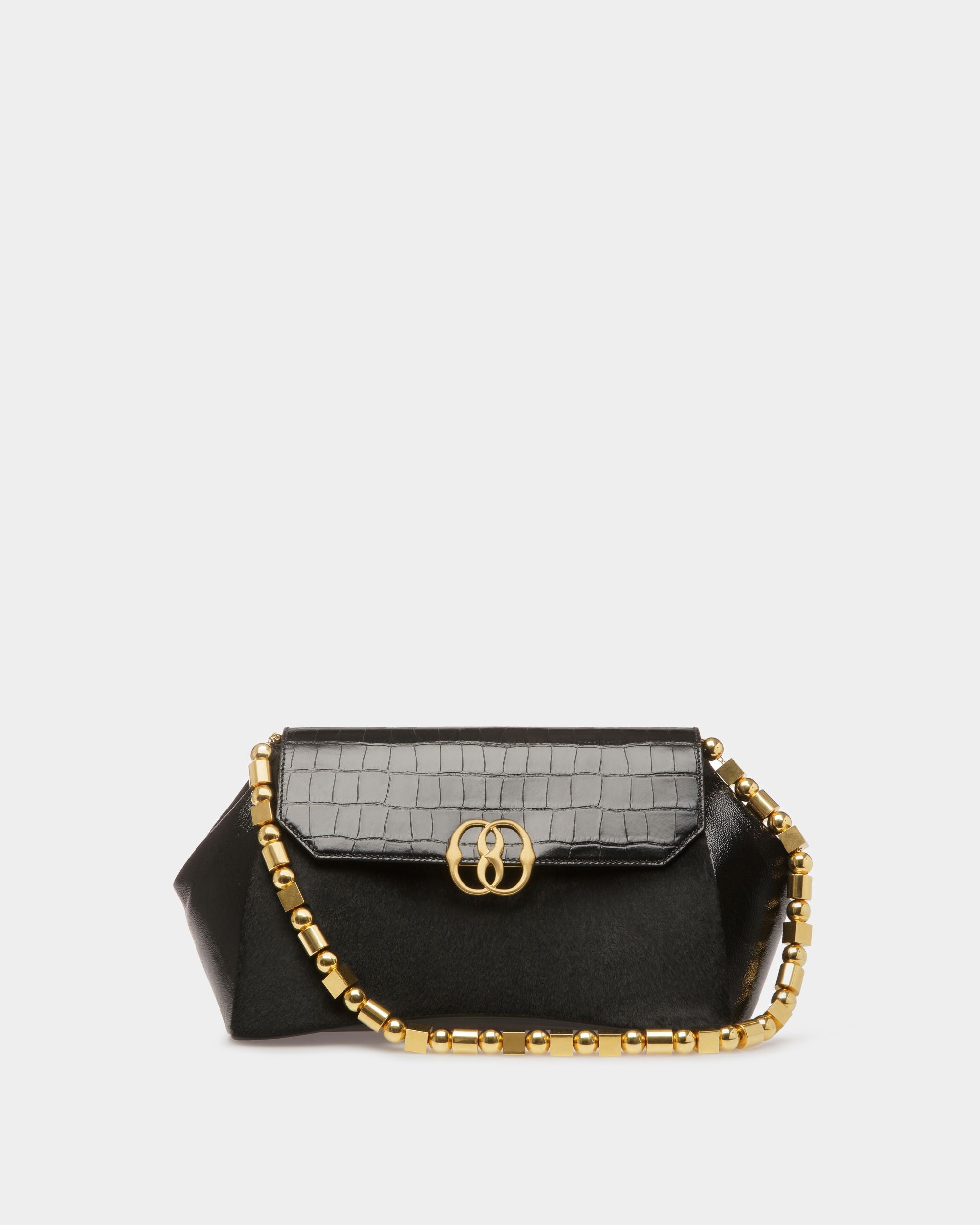 Emblem Shoulder Bag In Black Haircalf Leather - Women's - Bally - 01