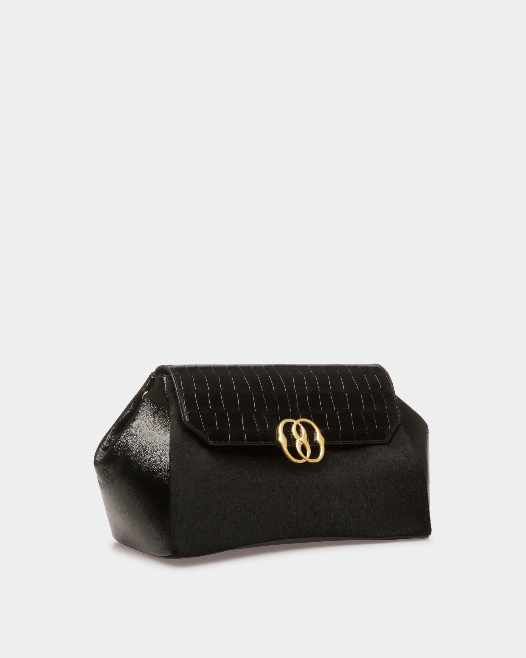 Emblem Shoulder Bag In Black Haircalf Leather - Women's - Bally - 04