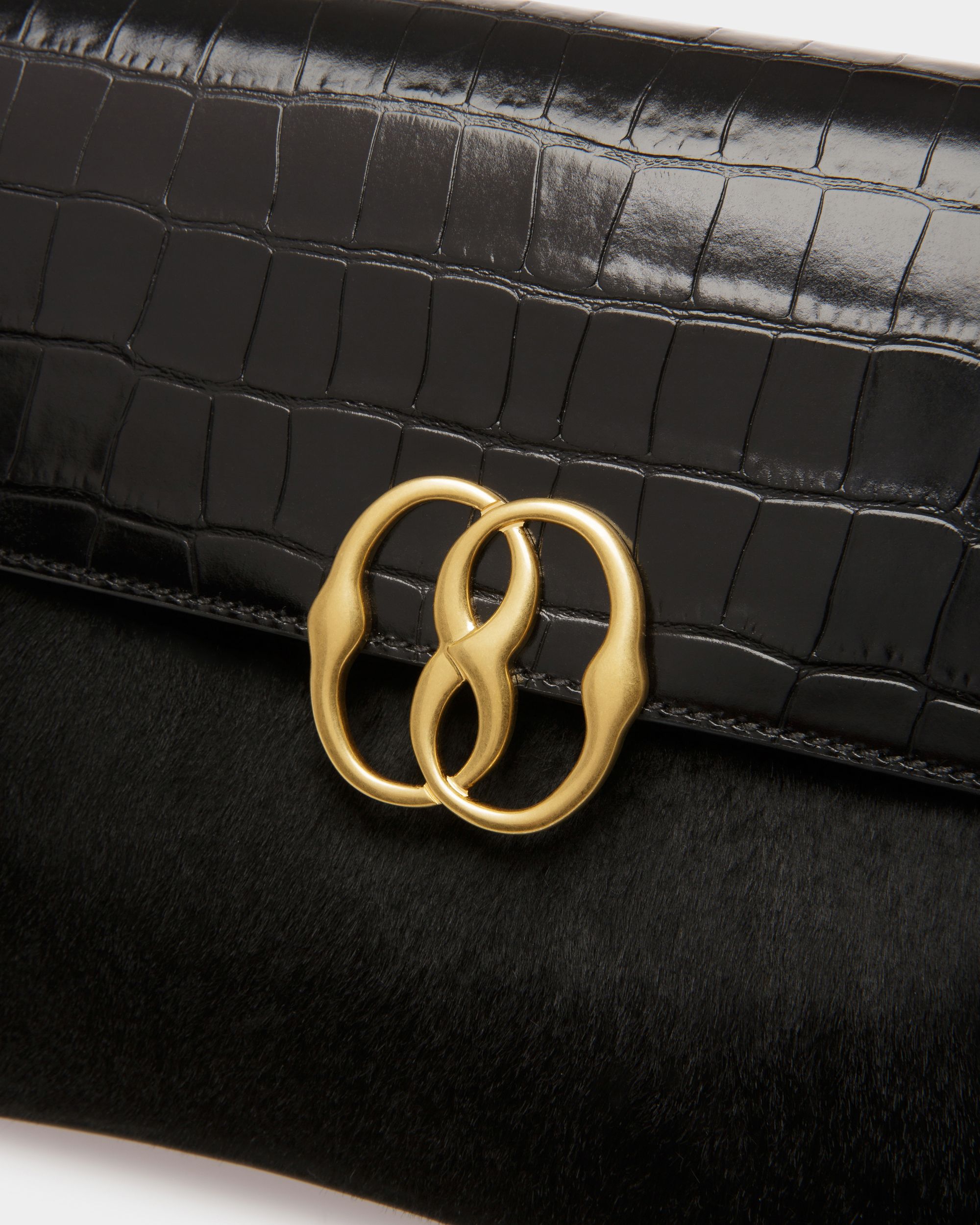 Emblem Shoulder Bag In Black Haircalf Leather - Women's - Bally - 06