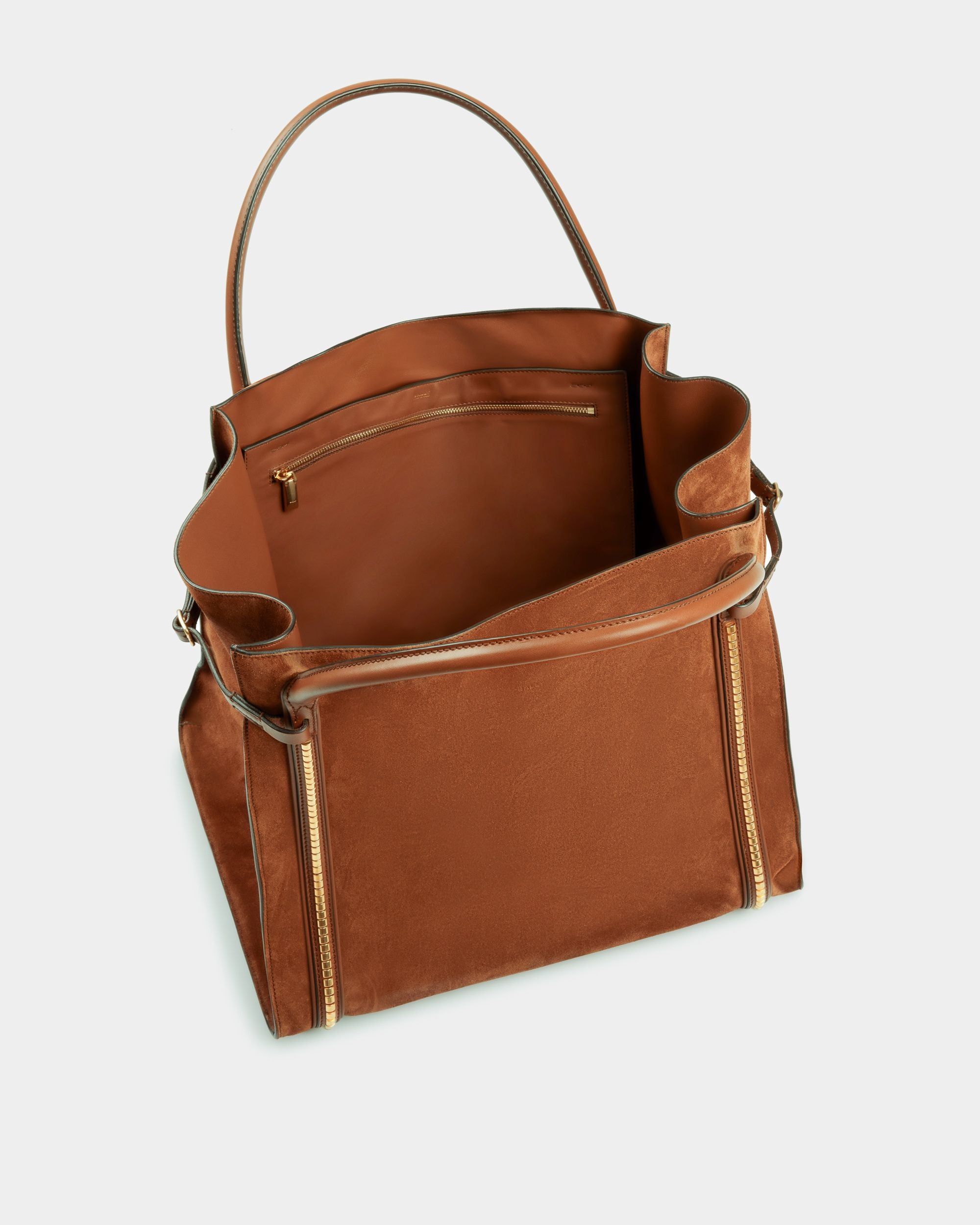 Chesney Extra Large Tote Bag In Brown Suede Leather - Women's - Bally - 05