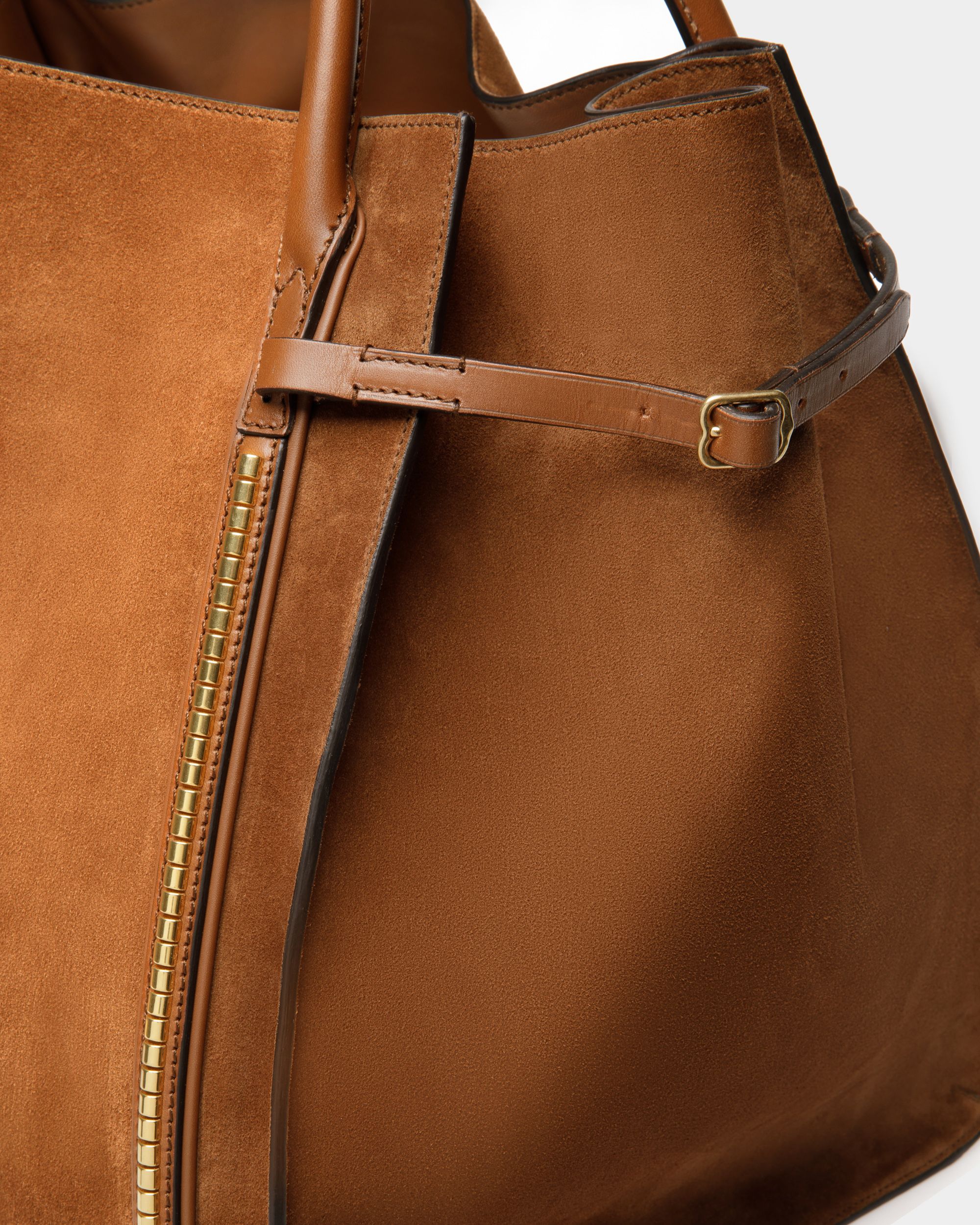 Chesney Extra Large Tote Bag In Brown Suede Leather - Women's - Bally - 06