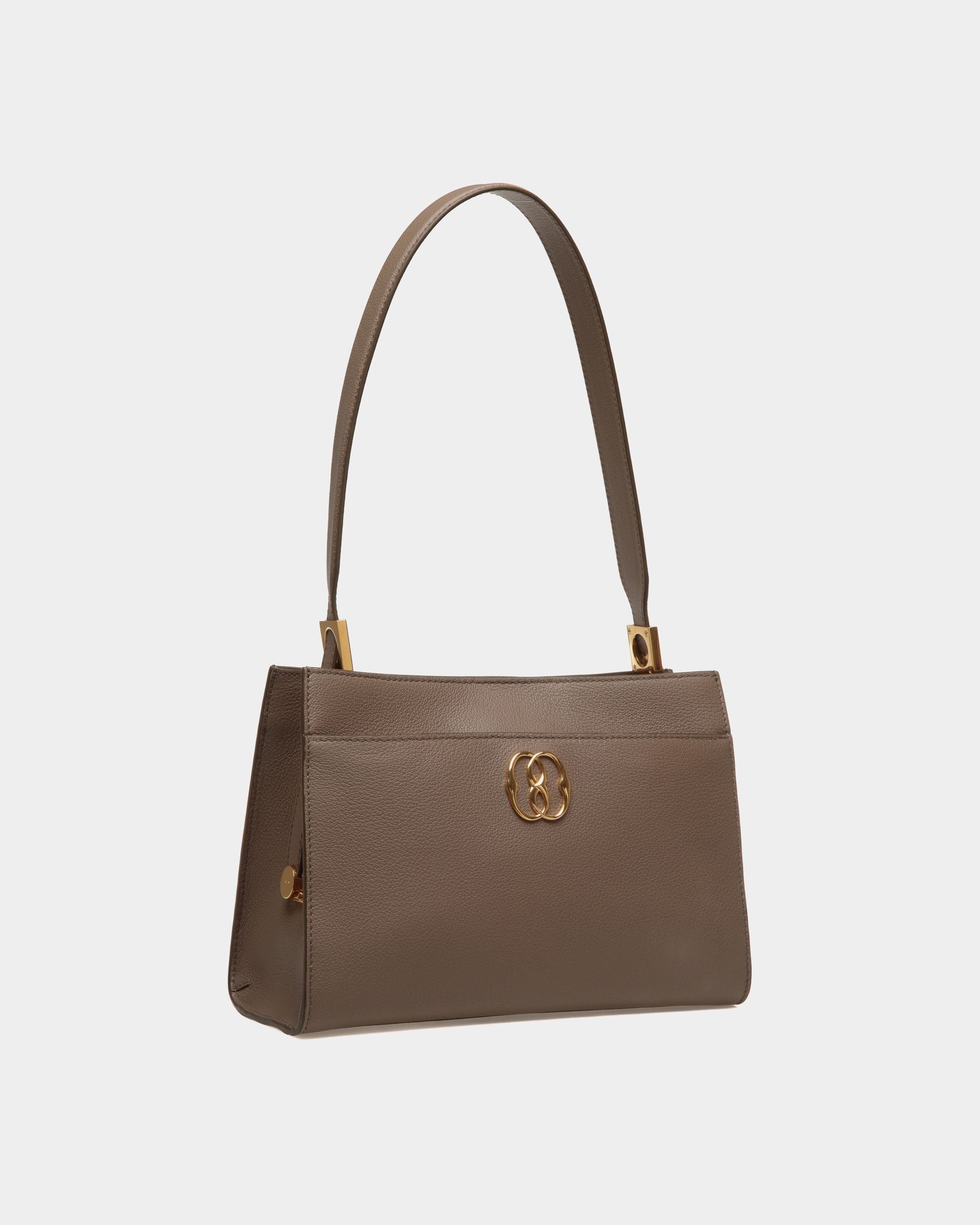 Emblem Shoulder Bag in Beige Grained Leather - Women's - Bally - 03