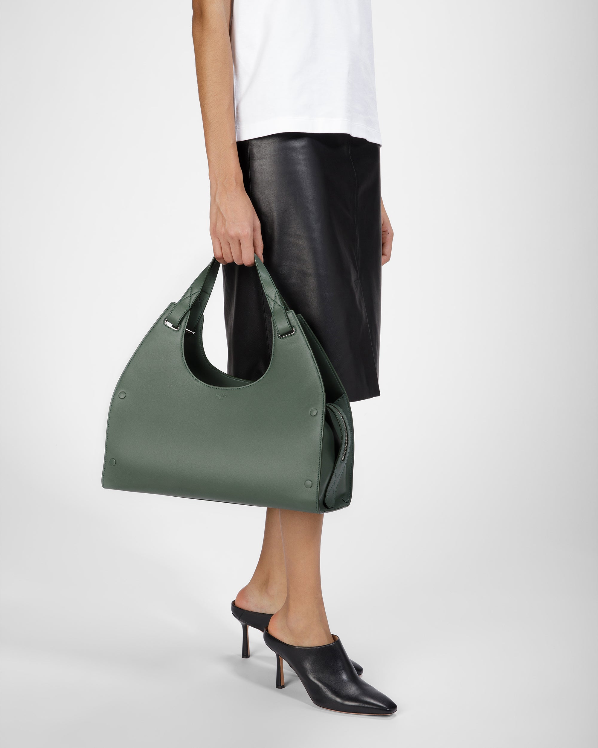Ahres Leather Shoulder Bag In Sage - Women's - Bally - 02