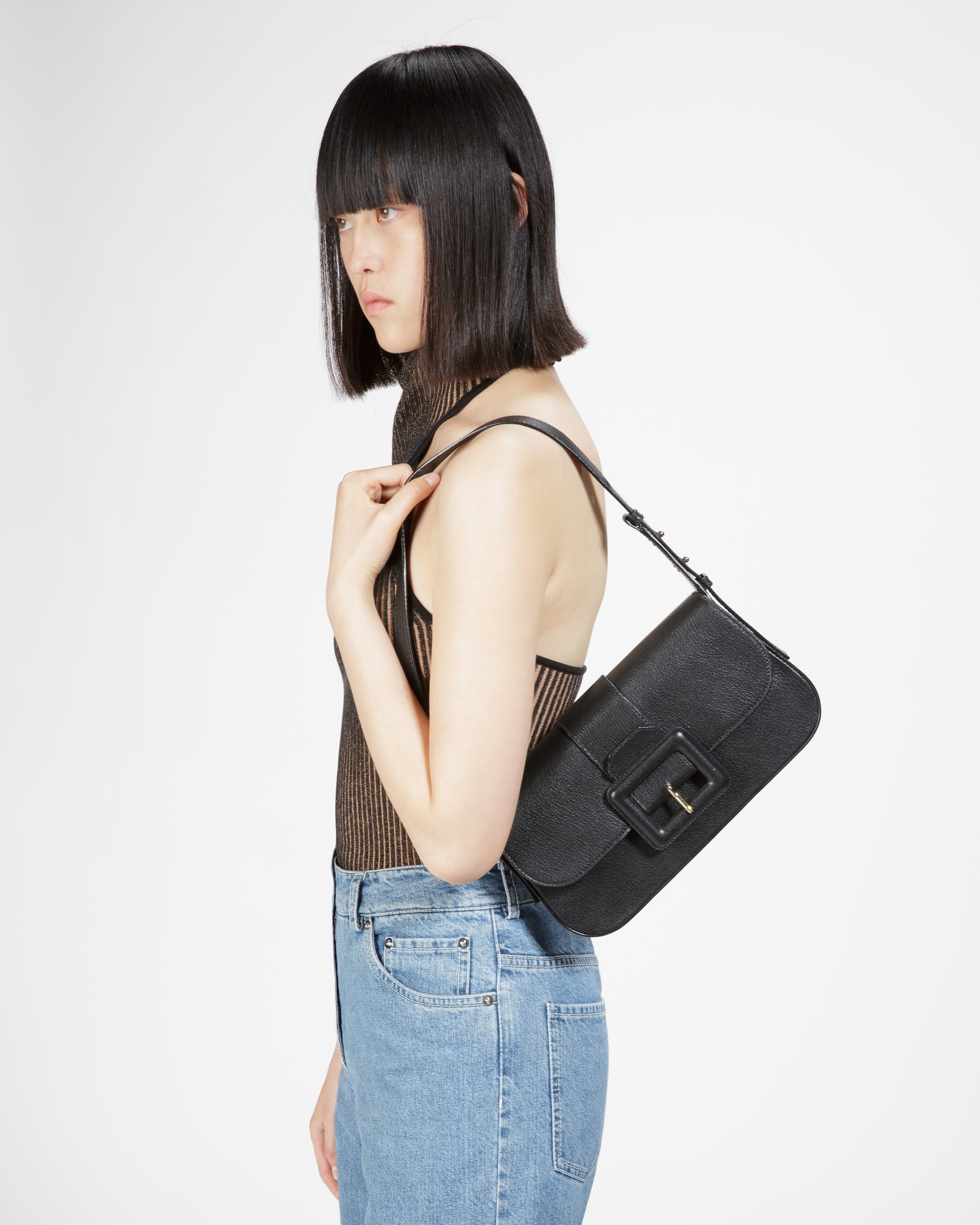 Jadha Leather Shoulder Bag In Black - Women's - Bally - 02