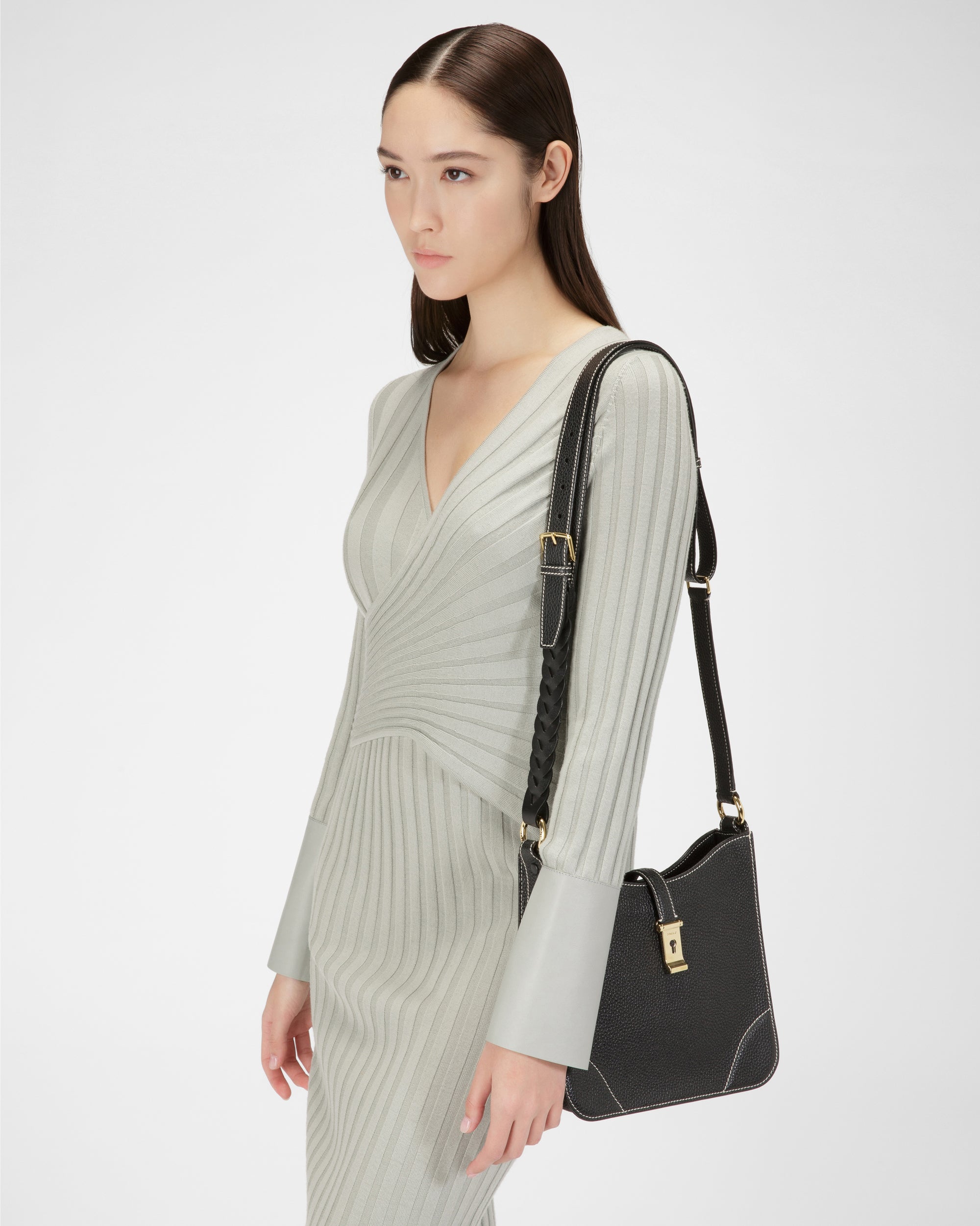 Lavynia Small Leather Hobo Bag In Black - Women's - Bally - 01