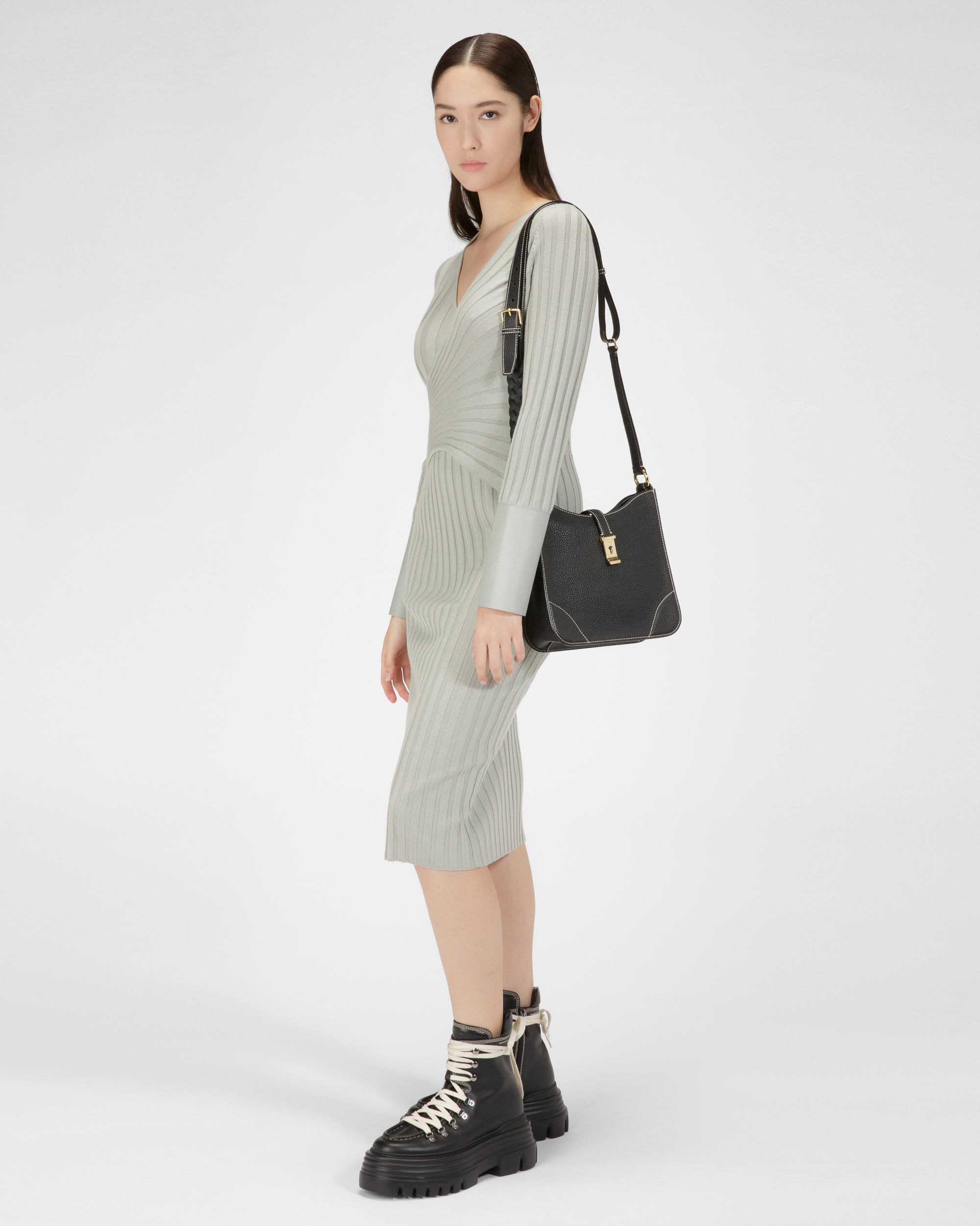 Lavynia Small Leather Hobo Bag In Black - Women's - Bally - 02