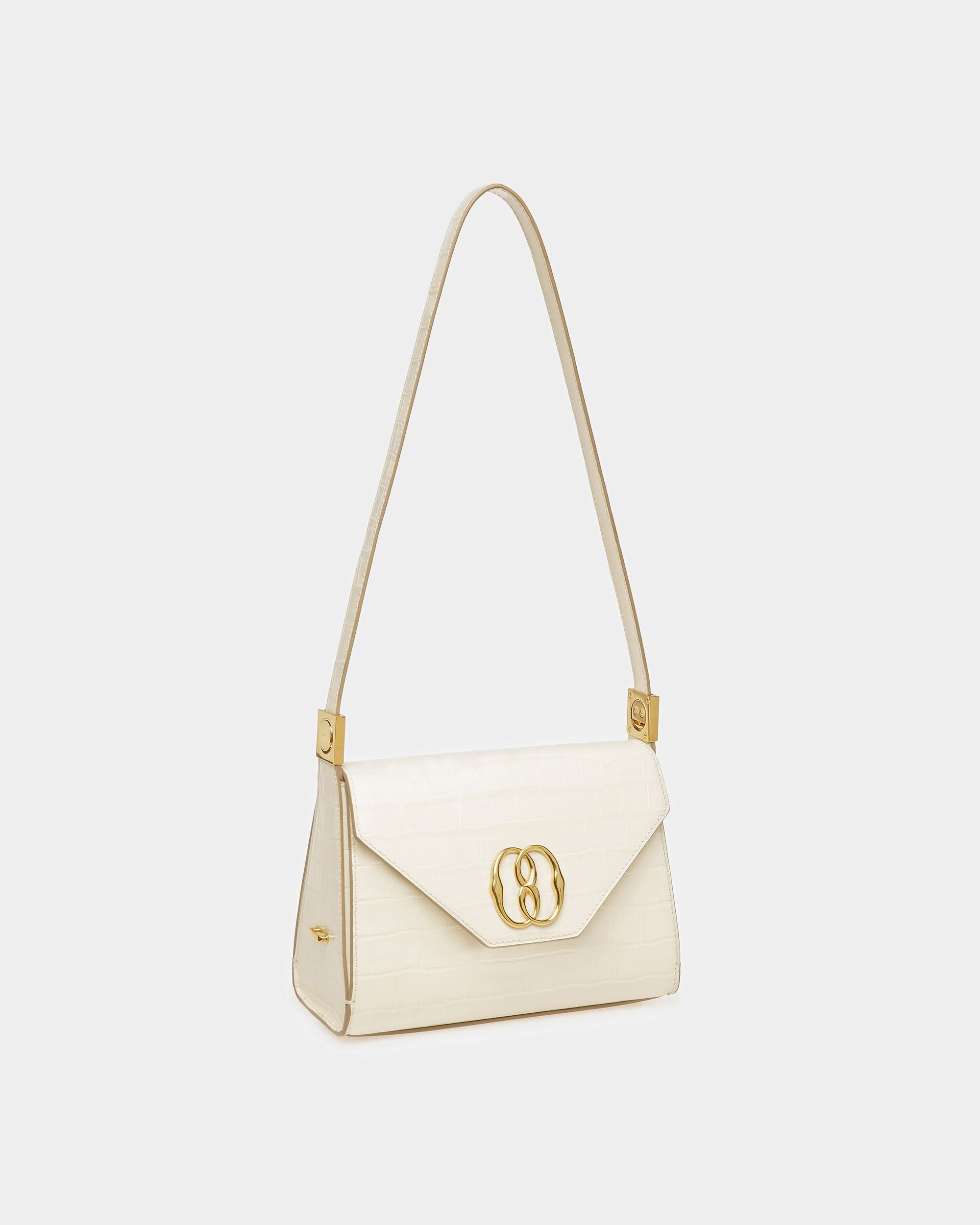 Emblem Top Handle In Crocodile Embossed Leather - Women's - Bally - 04