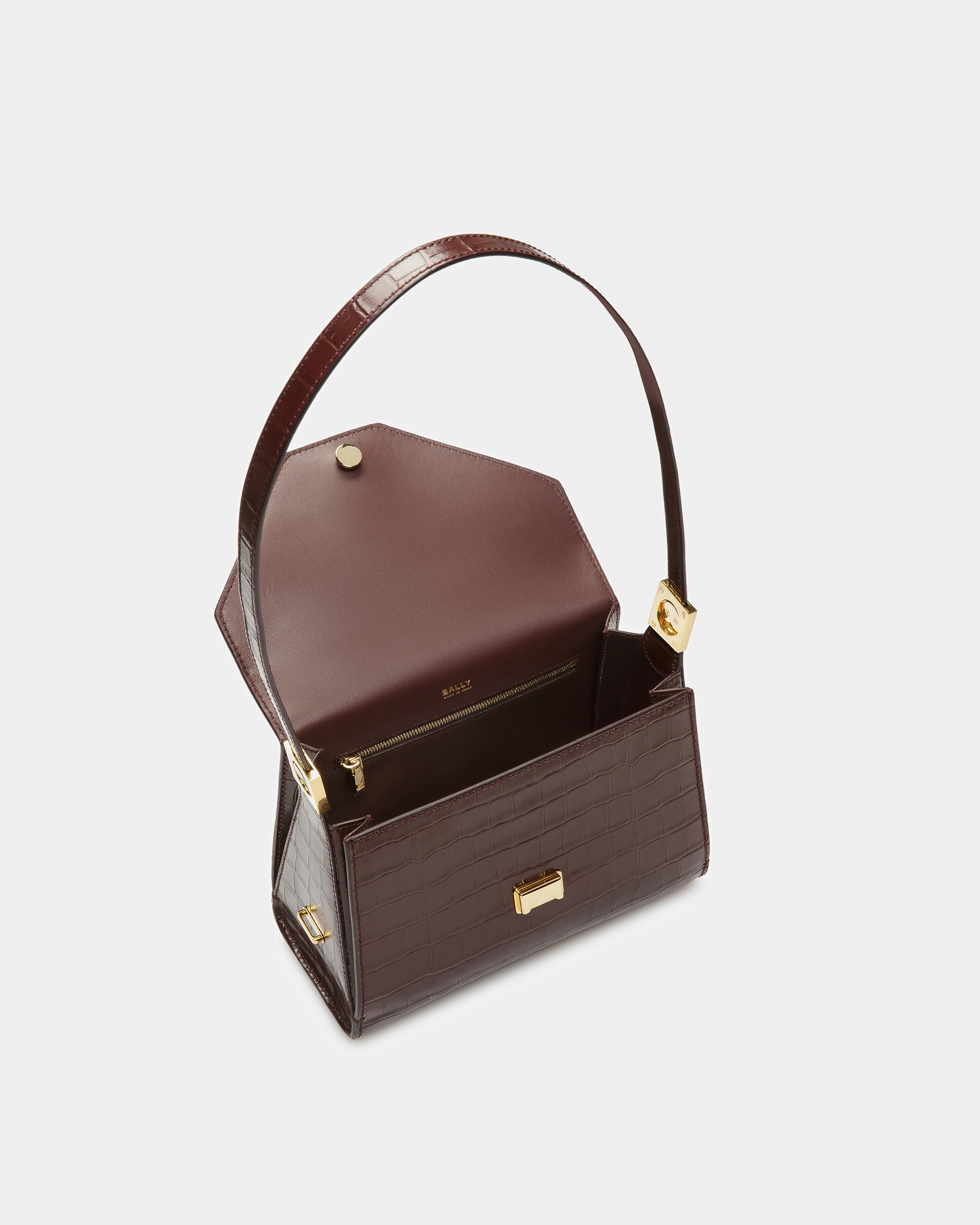 Emblem Top Handle In Crocodile Embossed Leather - Women's - Bally - 05