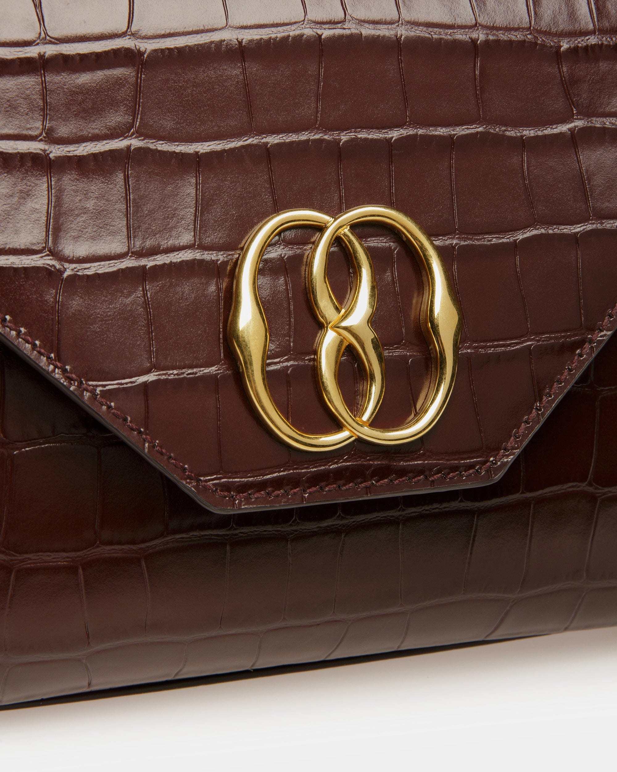 Emblem Top Handle In Crocodile Embossed Leather - Women's - Bally - 06