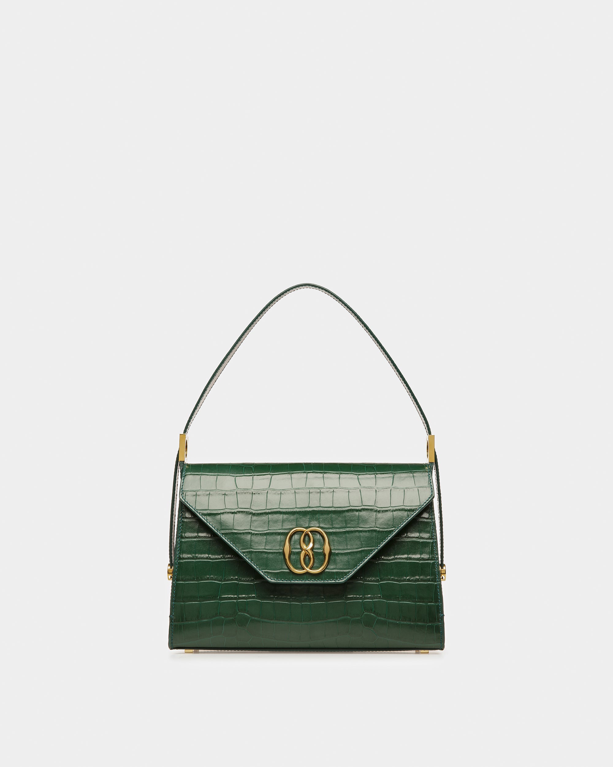 Emblem Shoulder Bag In Crocodile Embossed Leather - Women's - Bally - 01