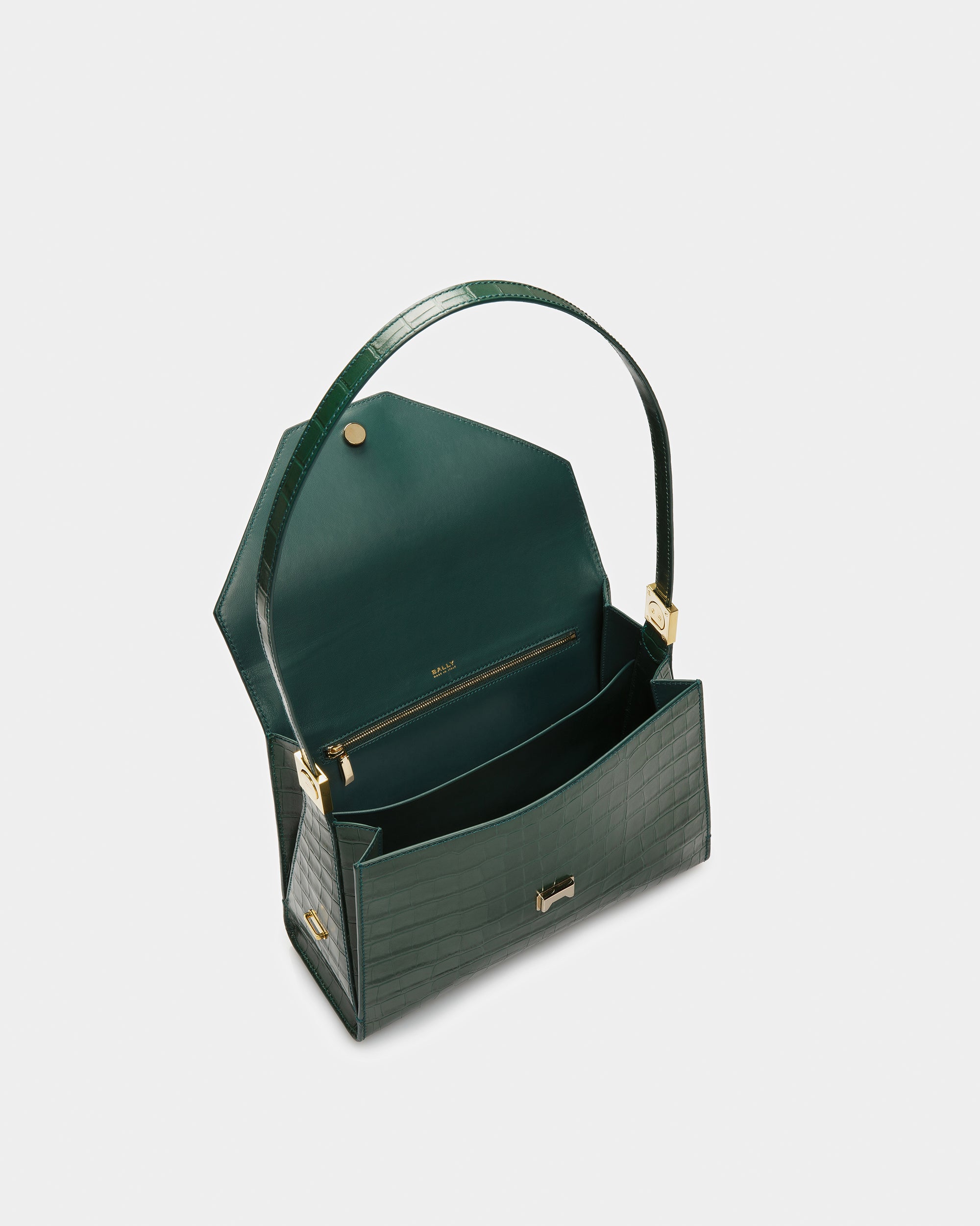 Emblem Shoulder Bag In Crocodile Embossed Leather - Women's - Bally - 05