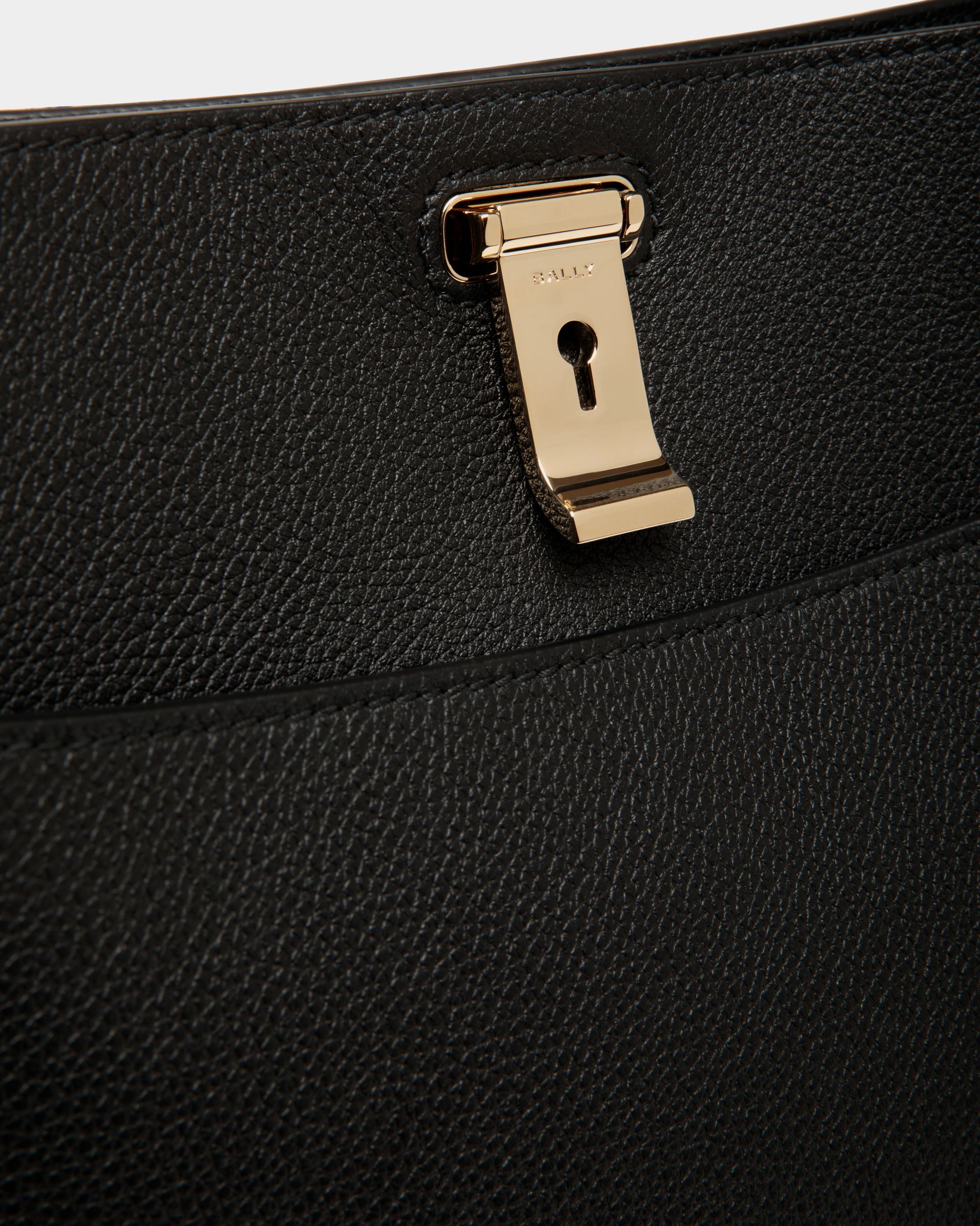 Lock Me Shoulder Bag in Black Grained Leather - Women's - Bally - 06