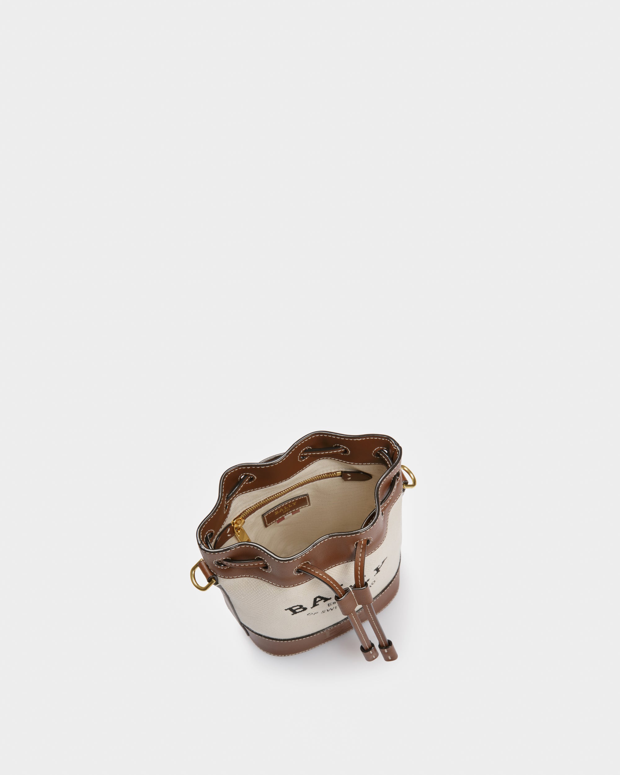 Cleoh Fabric Bucket Bag In Natural And Brown - Women's - Bally - 04
