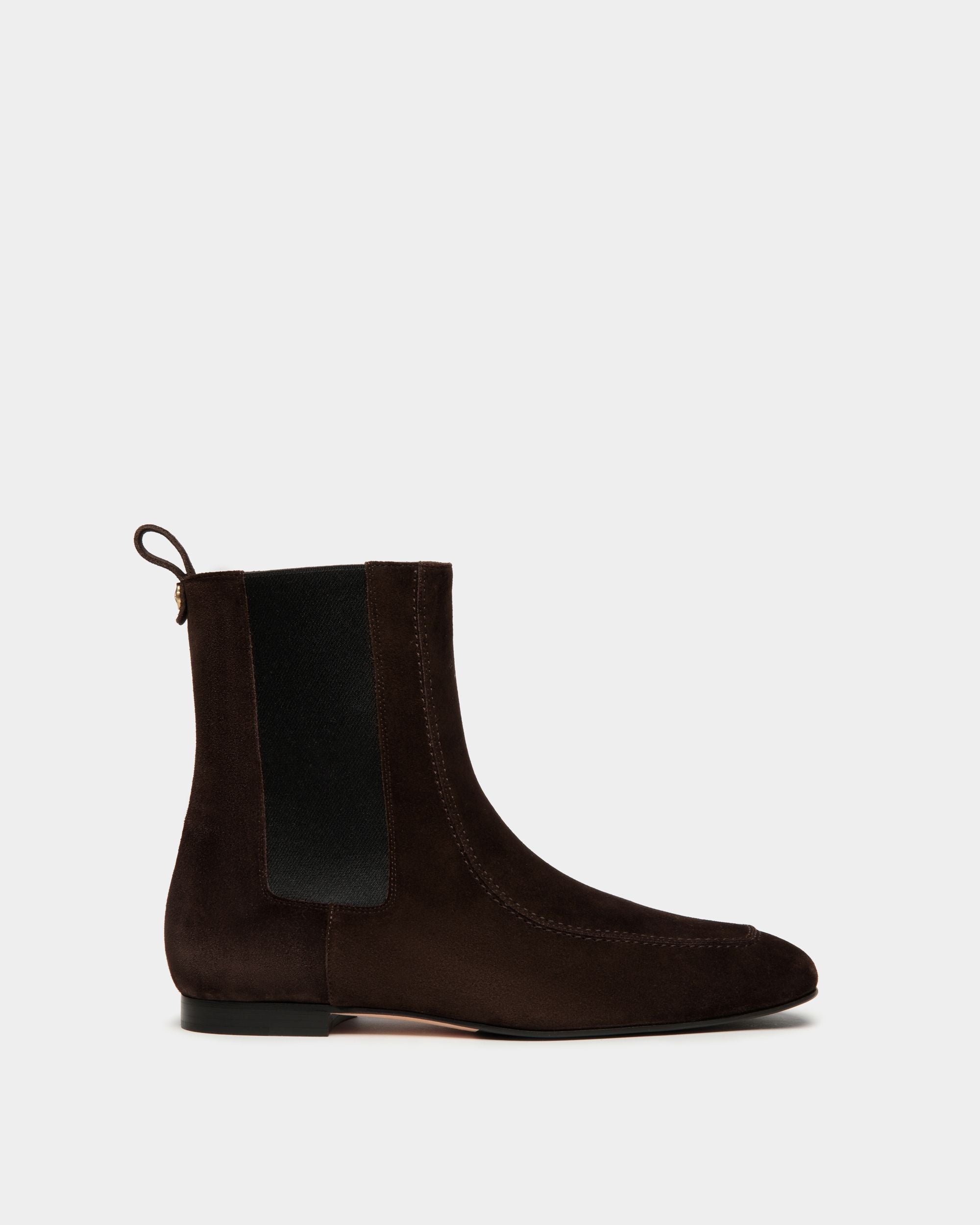 Daily Emblem Bootie In Ebano Suede Leather - Women's - Bally - 01
