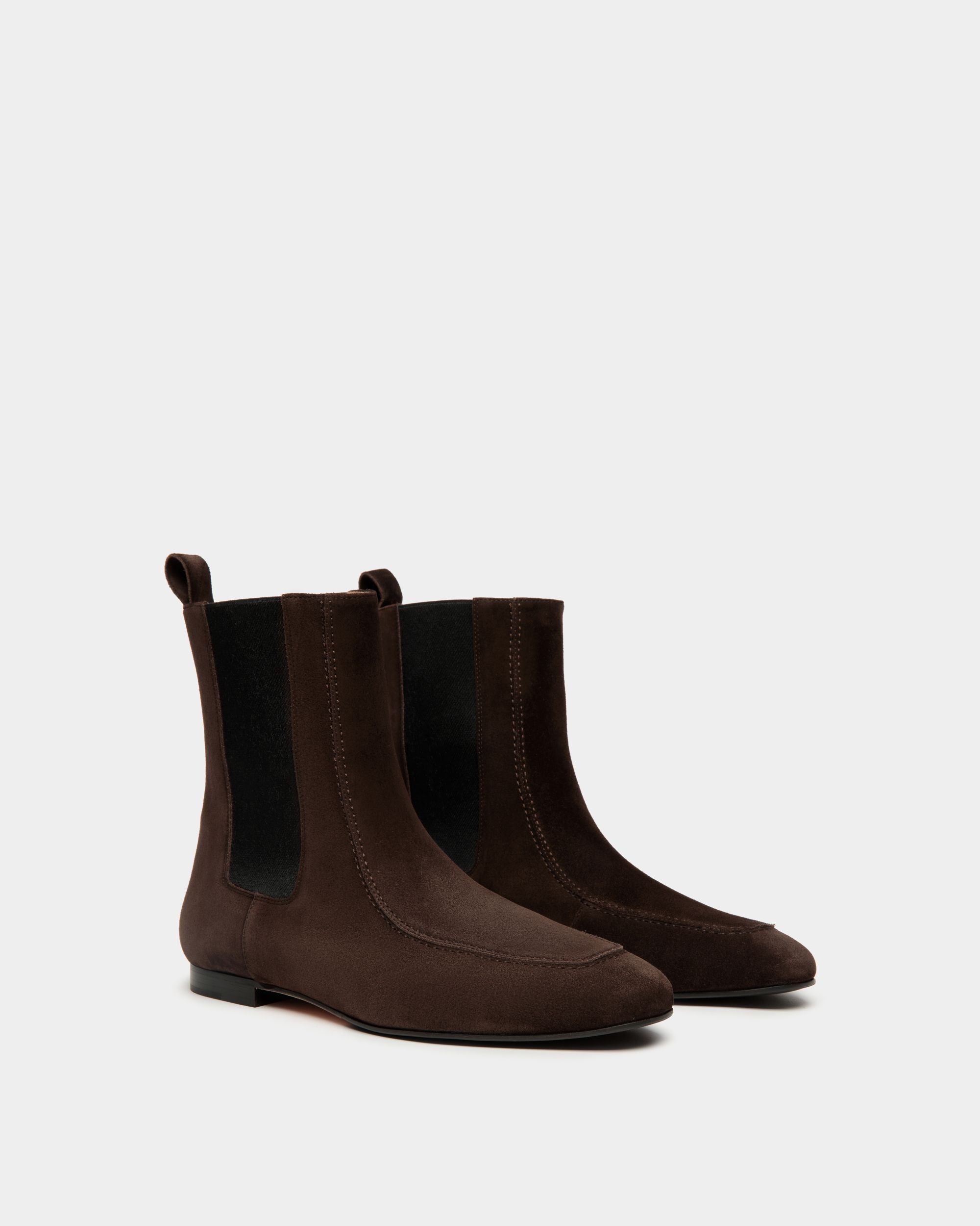 Daily Emblem Bootie In Ebano Suede Leather - Women's - Bally - 02