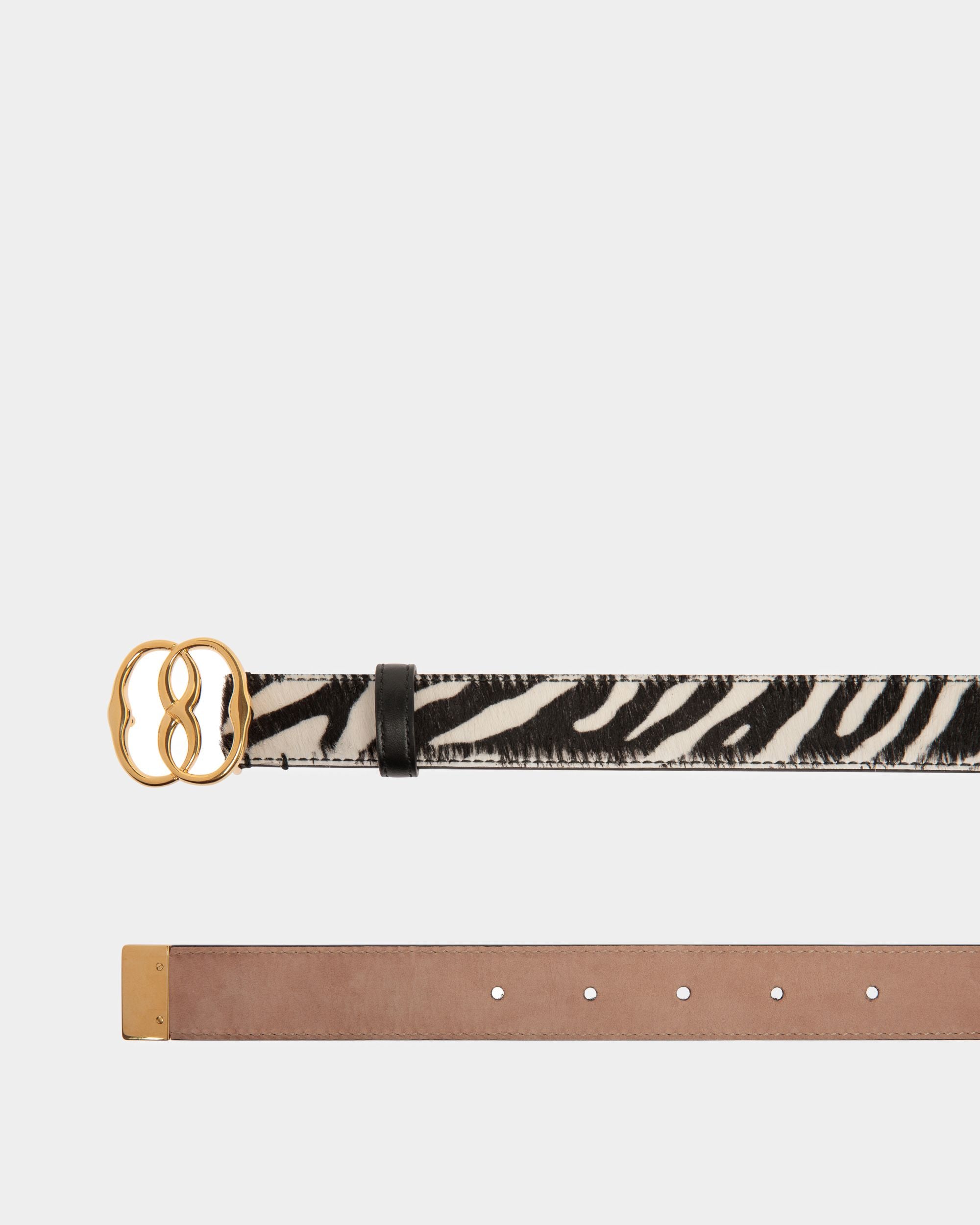 Emblem Fixed Belt In White And Black Haircalf Leather - Women's - Bally - 02