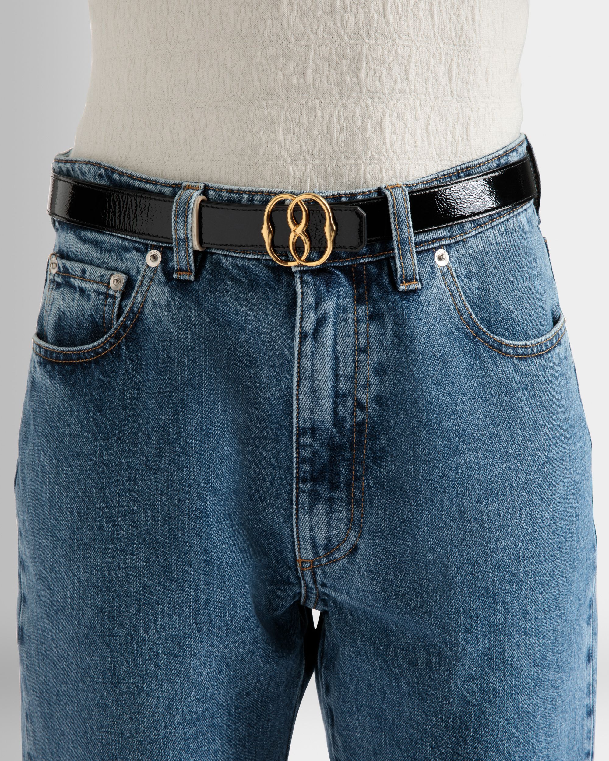Emblem Dress Belt In Black Leather - Women's - Bally - 03