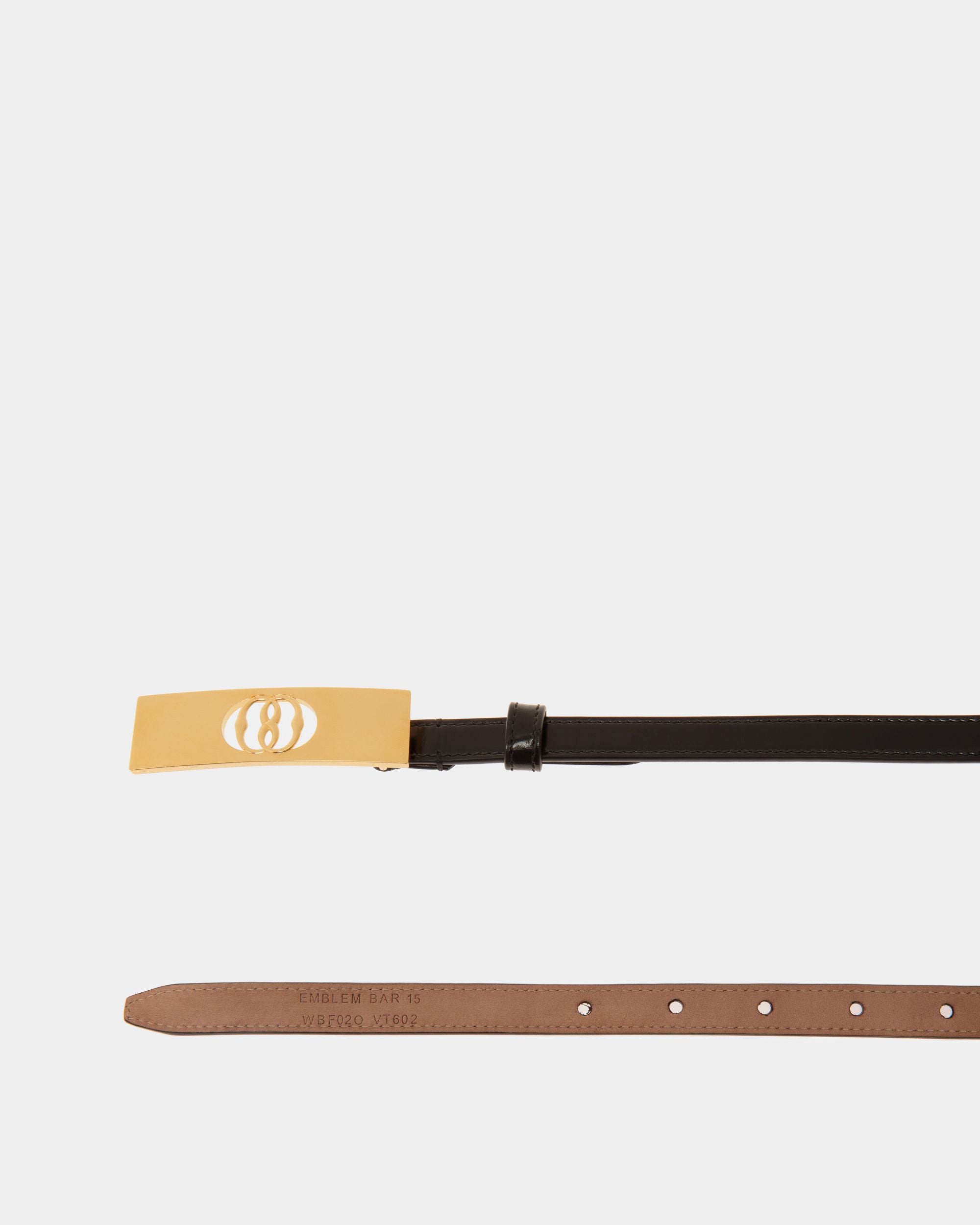 Emblem 15 Mm Belt In Black Brushed Leather - Women's - Bally - 02