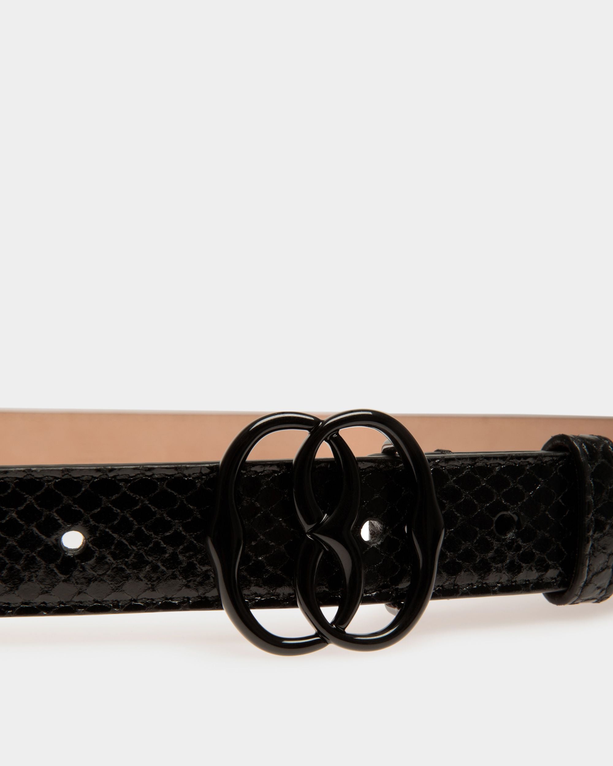 Emblem 25mm Belt in Black Python Printed Leather - Women's - Bally - 03