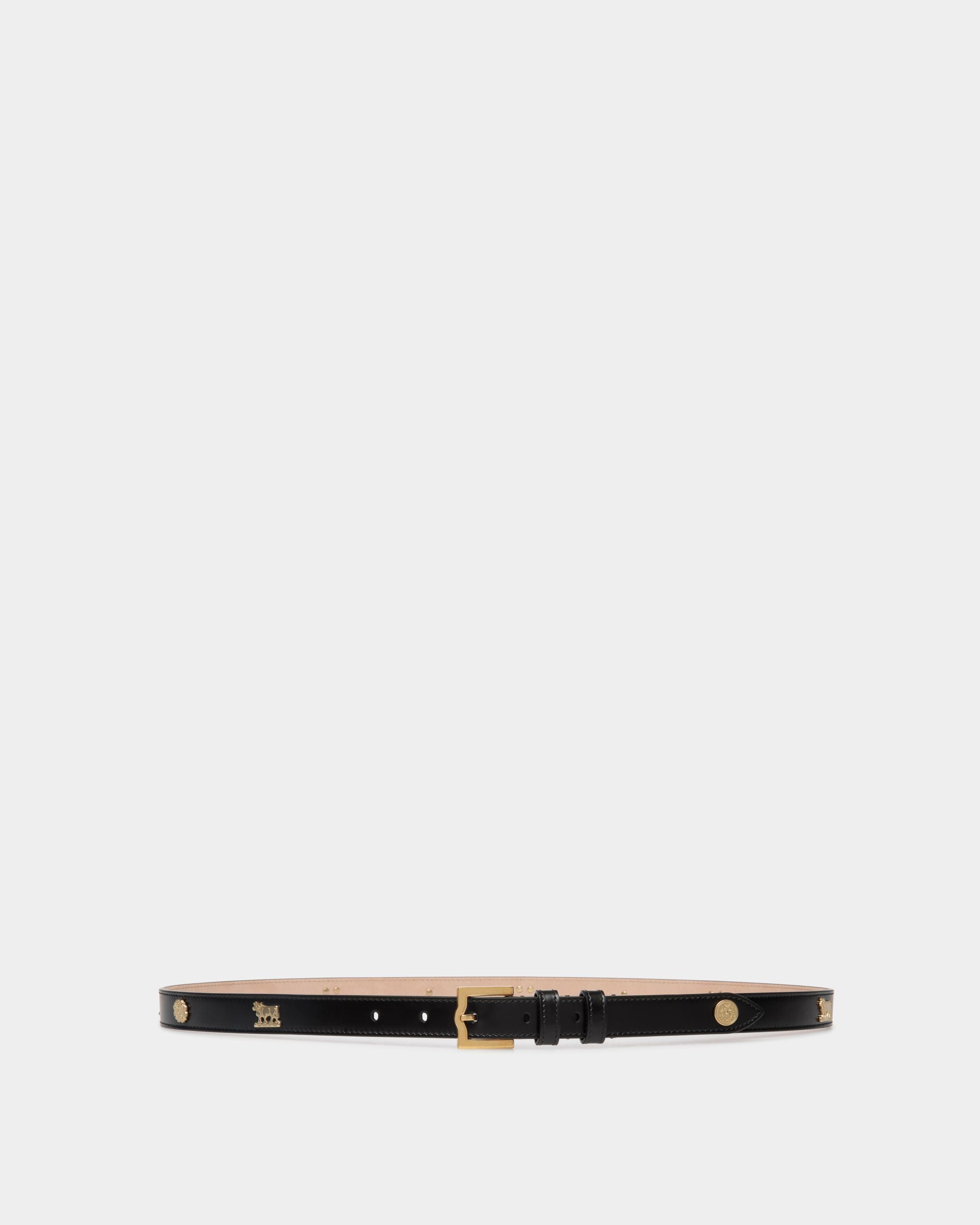 Emblem 95 cm Belt in Black Brushed Leather - Women's - Bally - 01