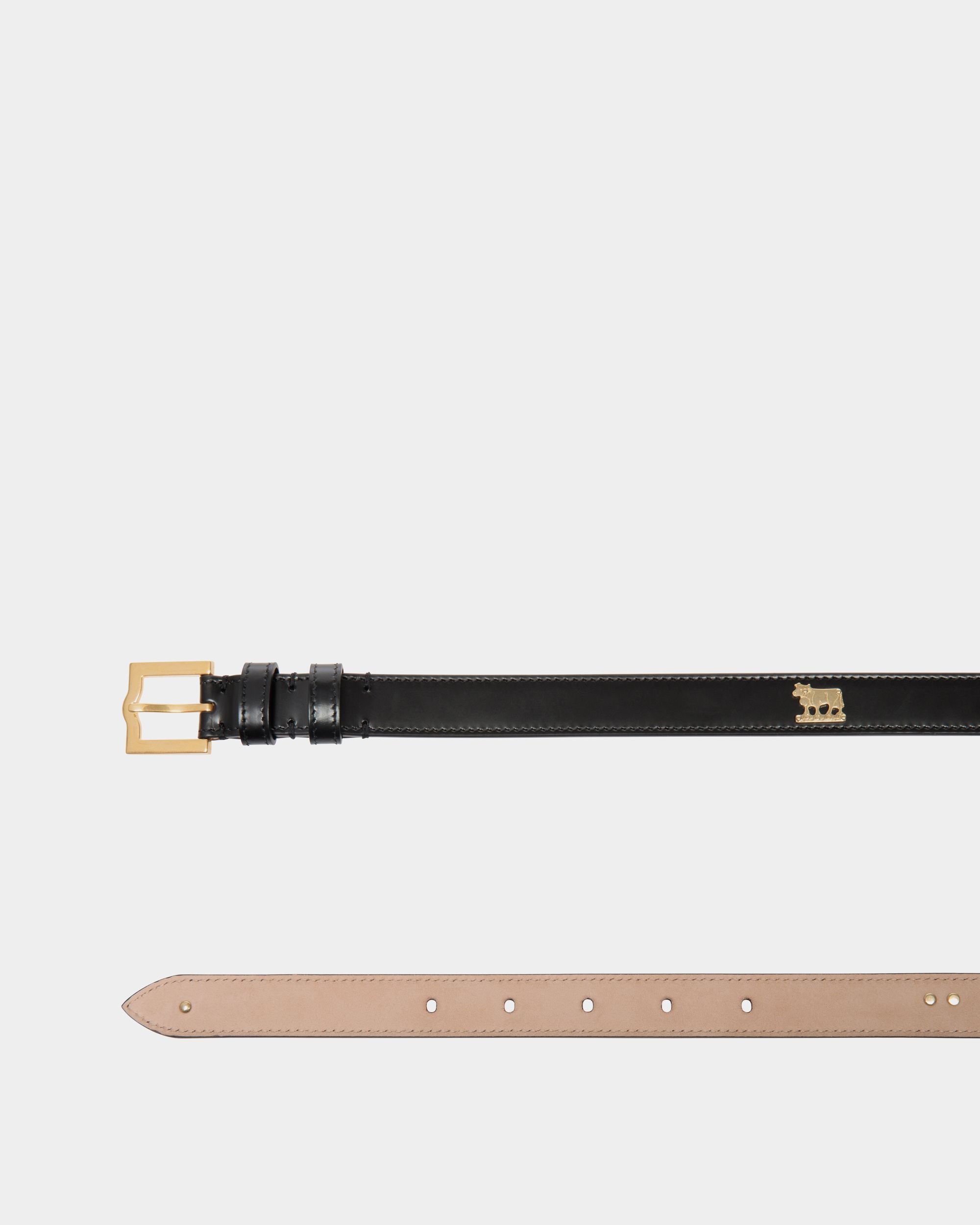 Emblem 95 cm Belt in Black Brushed Leather - Women's - Bally - 02