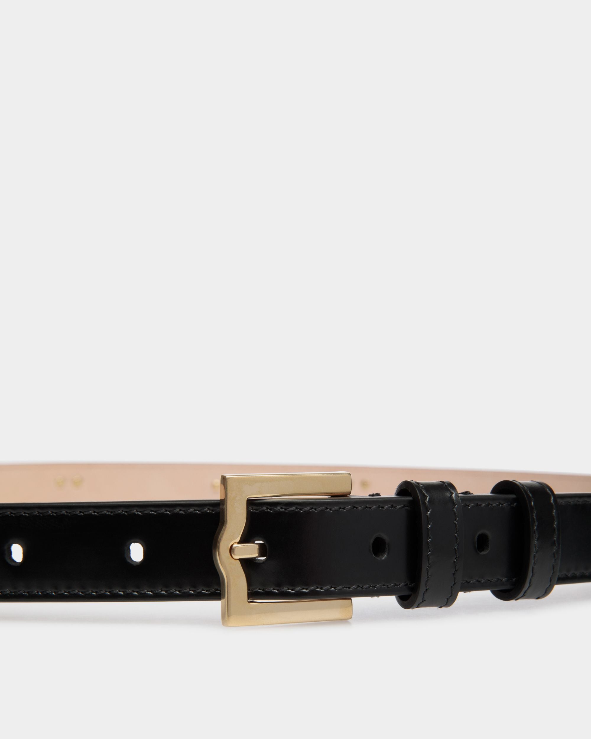 Emblem 95 cm Belt in Black Brushed Leather - Women's - Bally - 03