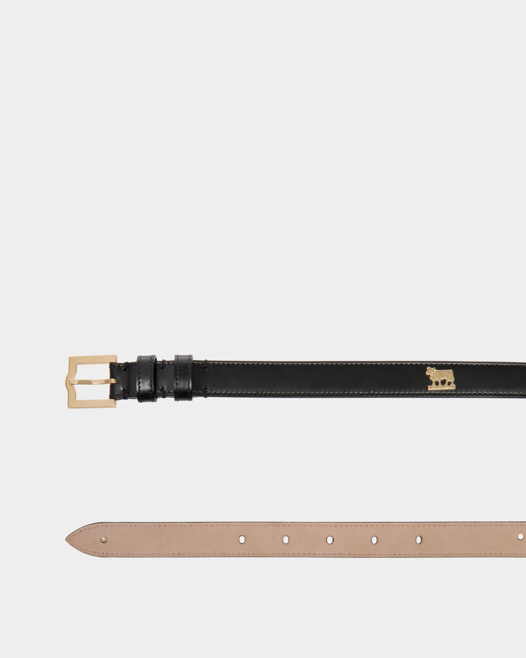 Emblem 105 cm Belt in Black Brushed Leather - Women's - Bally - 02