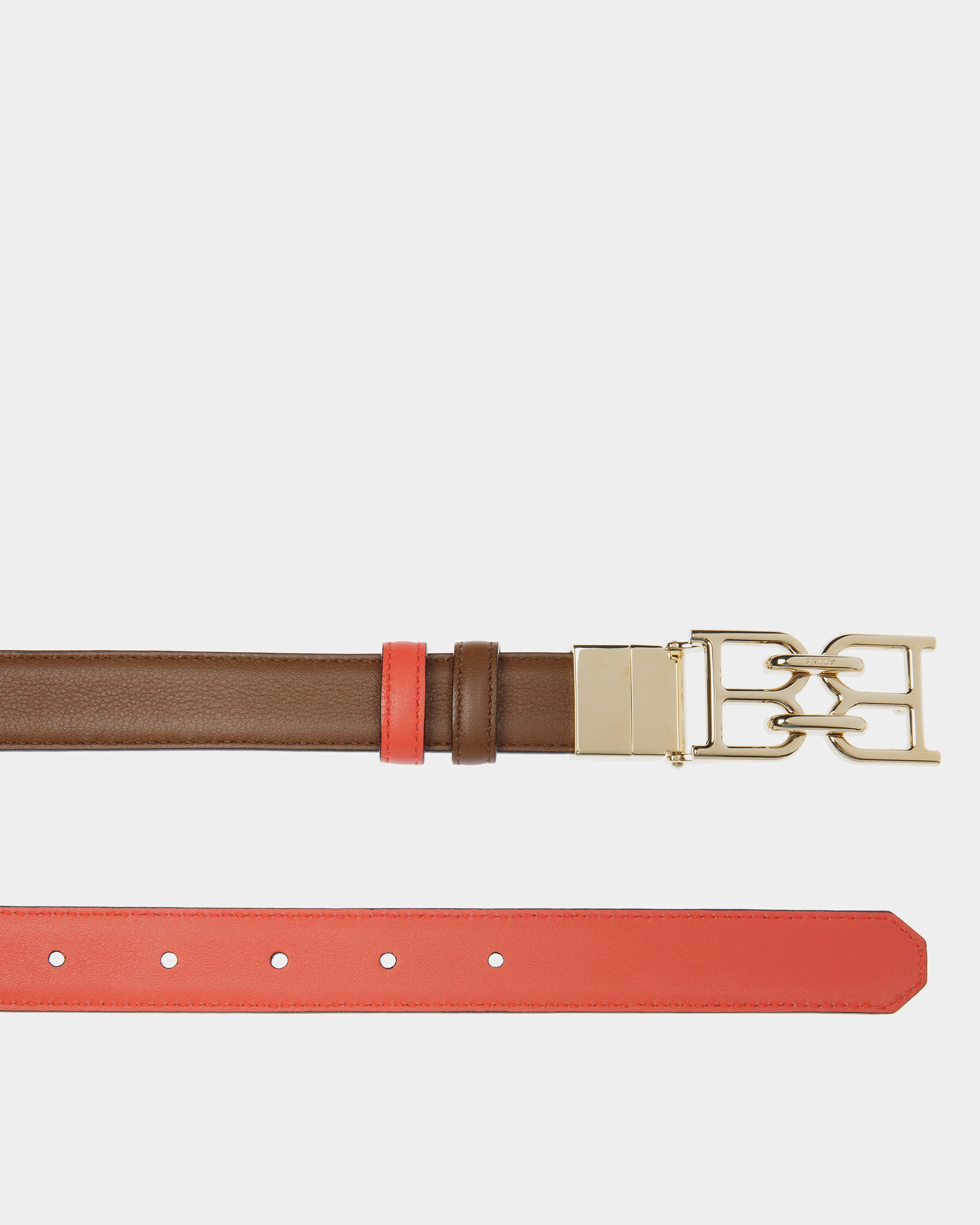 B Chain Reversible Leather Belt In Brown And Orange - Women's - Bally - 02
