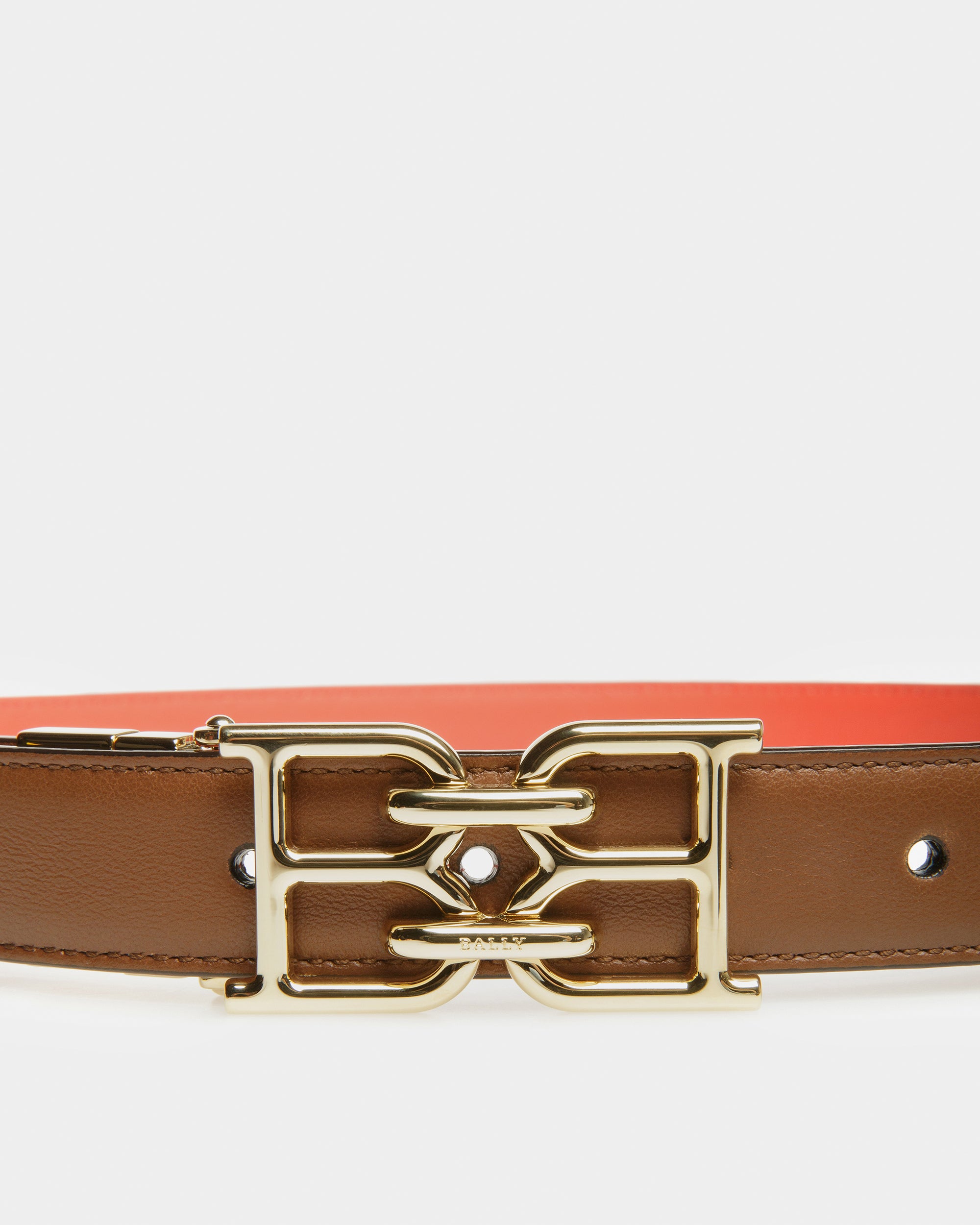 B Chain Reversible Leather Belt In Brown And Orange - Women's - Bally - 03