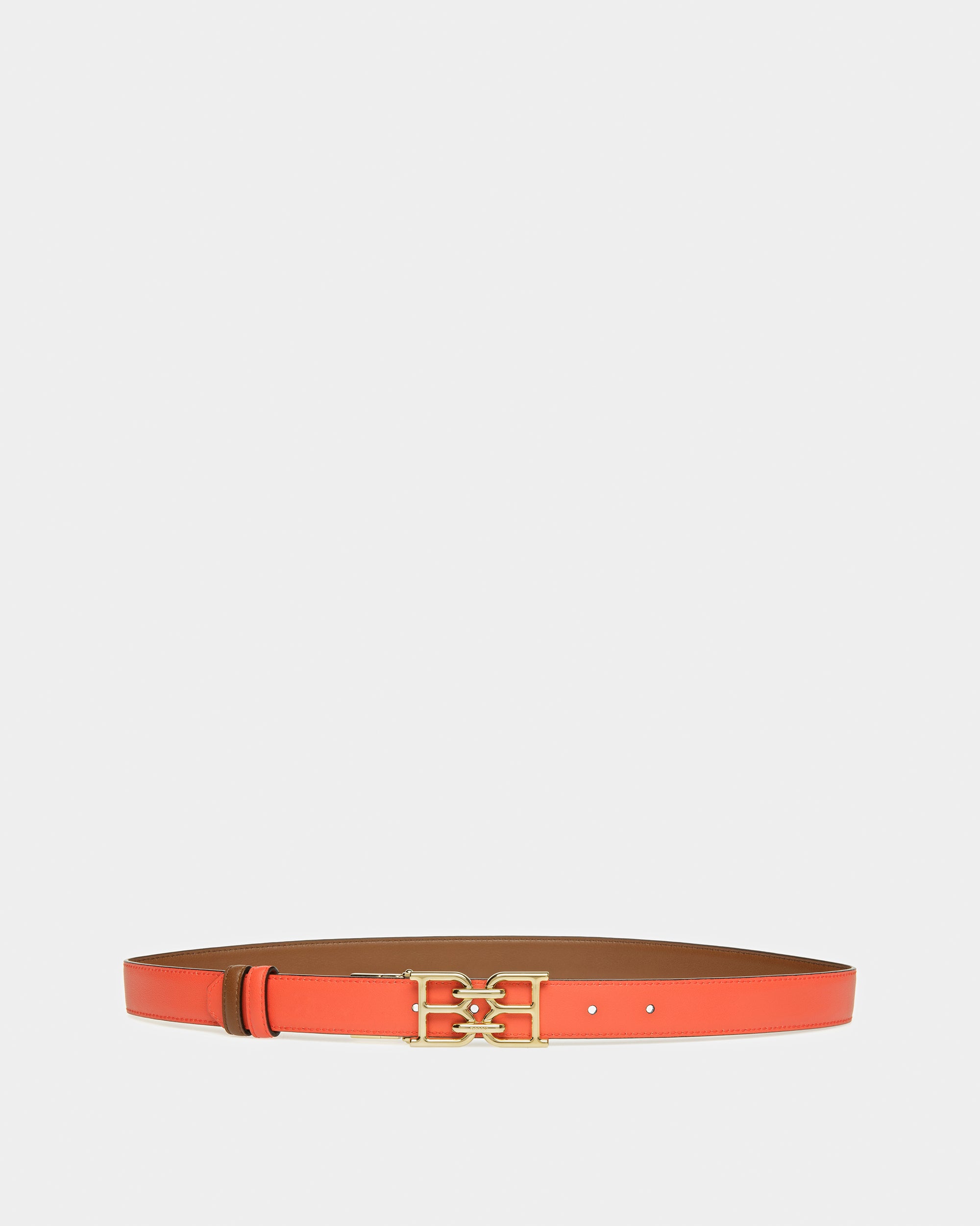 B Chain Reversible Leather Belt In Brown And Orange - Women's - Bally - 04