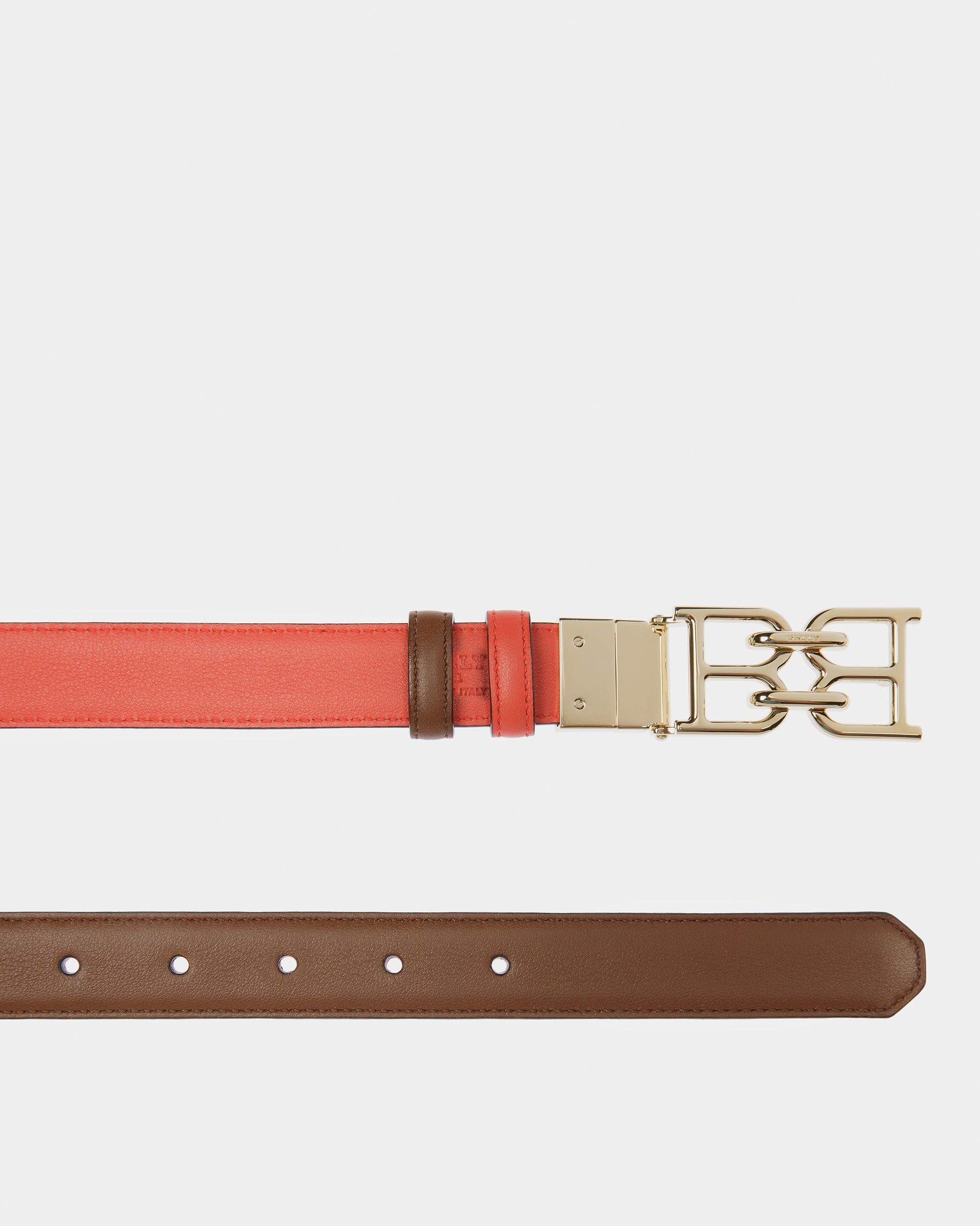 B Chain Reversible Leather Belt In Brown And Orange - Women's - Bally - 05