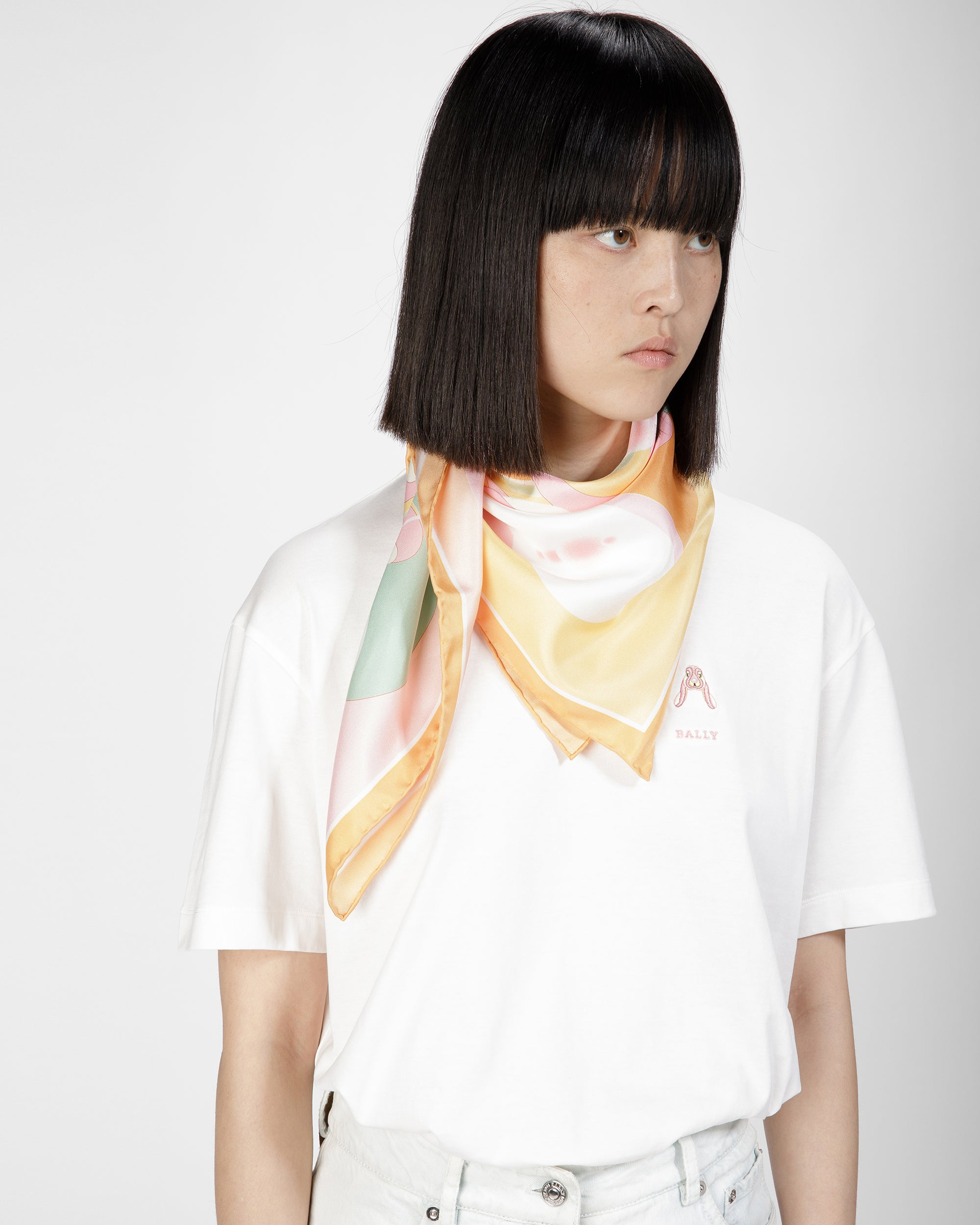 Silk Carré Scarf In Peach - Women's - Bally - 02