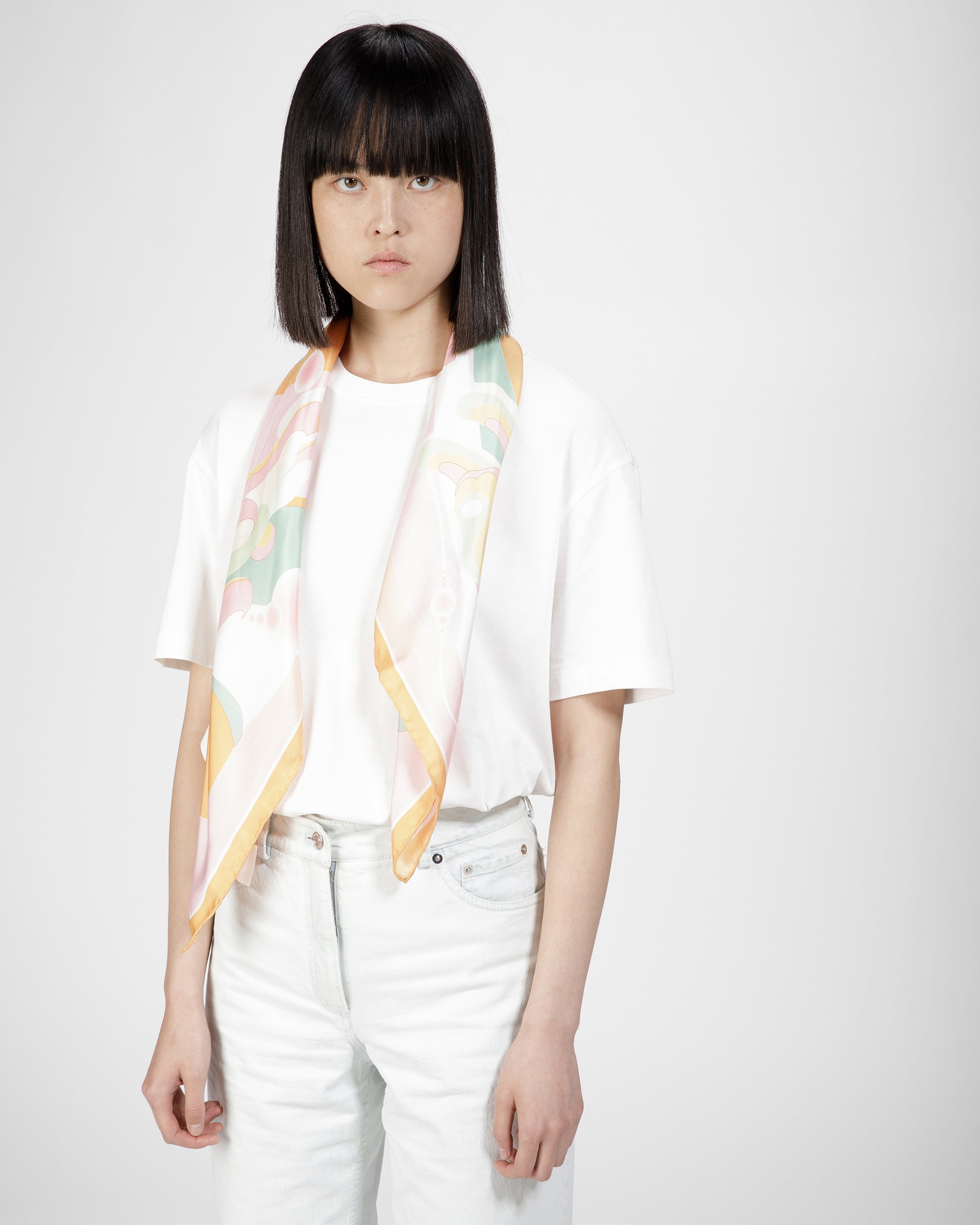 Silk Carré Scarf In Peach - Women's - Bally - 03