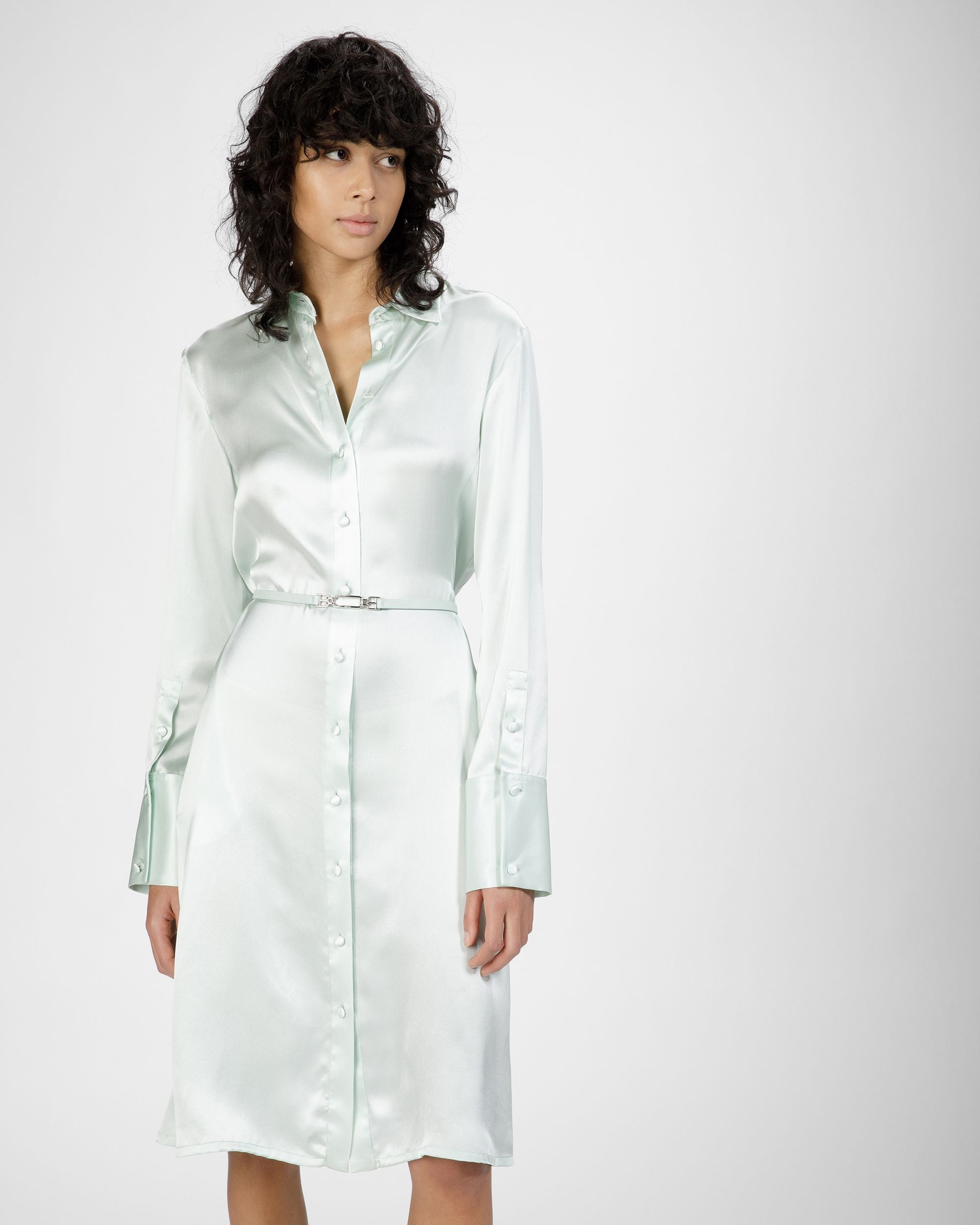 Silk Shirt Dress In Light Blue - Women's - Bally - 01