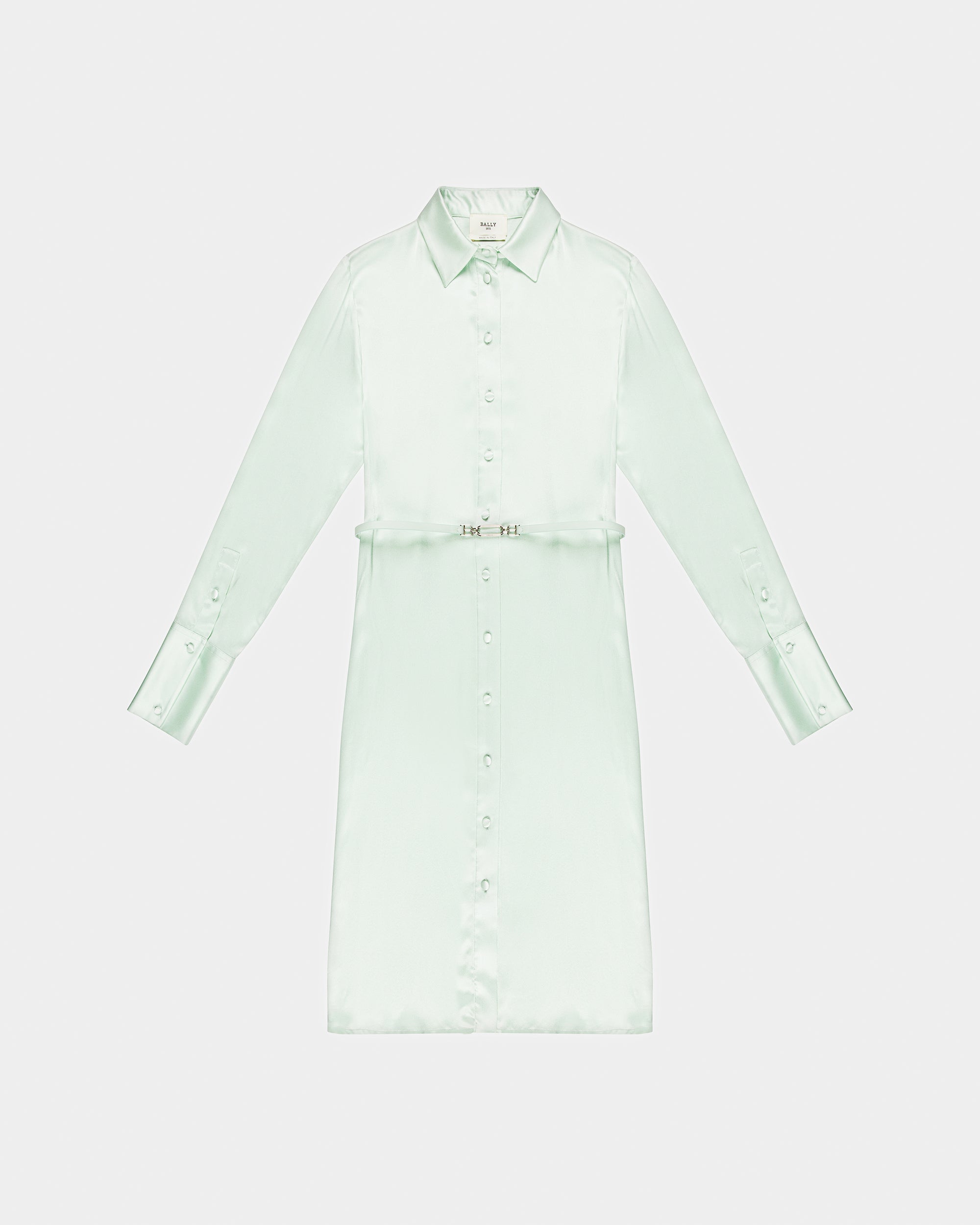 Silk Shirt Dress In Light Blue - Women's - Bally - 04